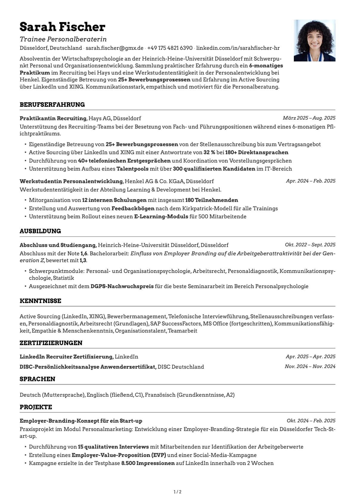 Trainee Personalberater resume example