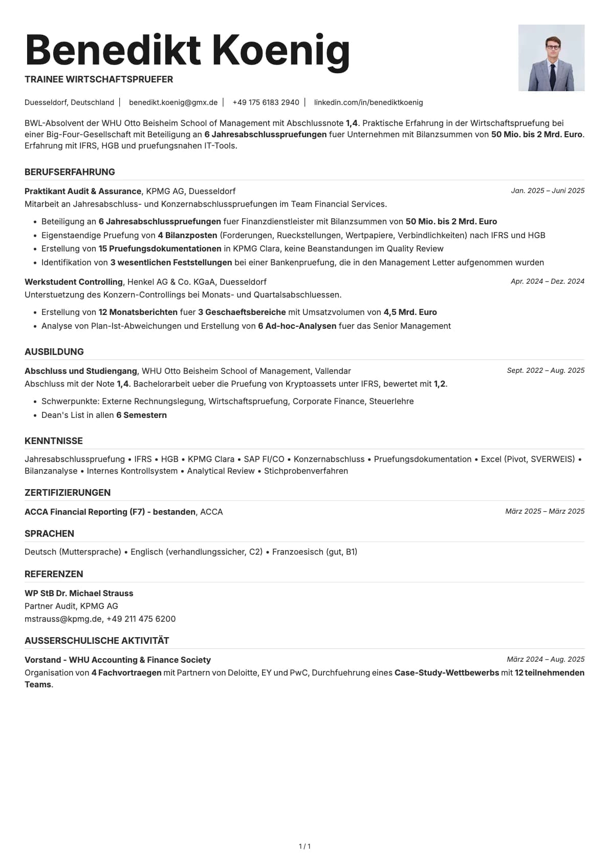 Trainee Wirtschaftspruefer resume example