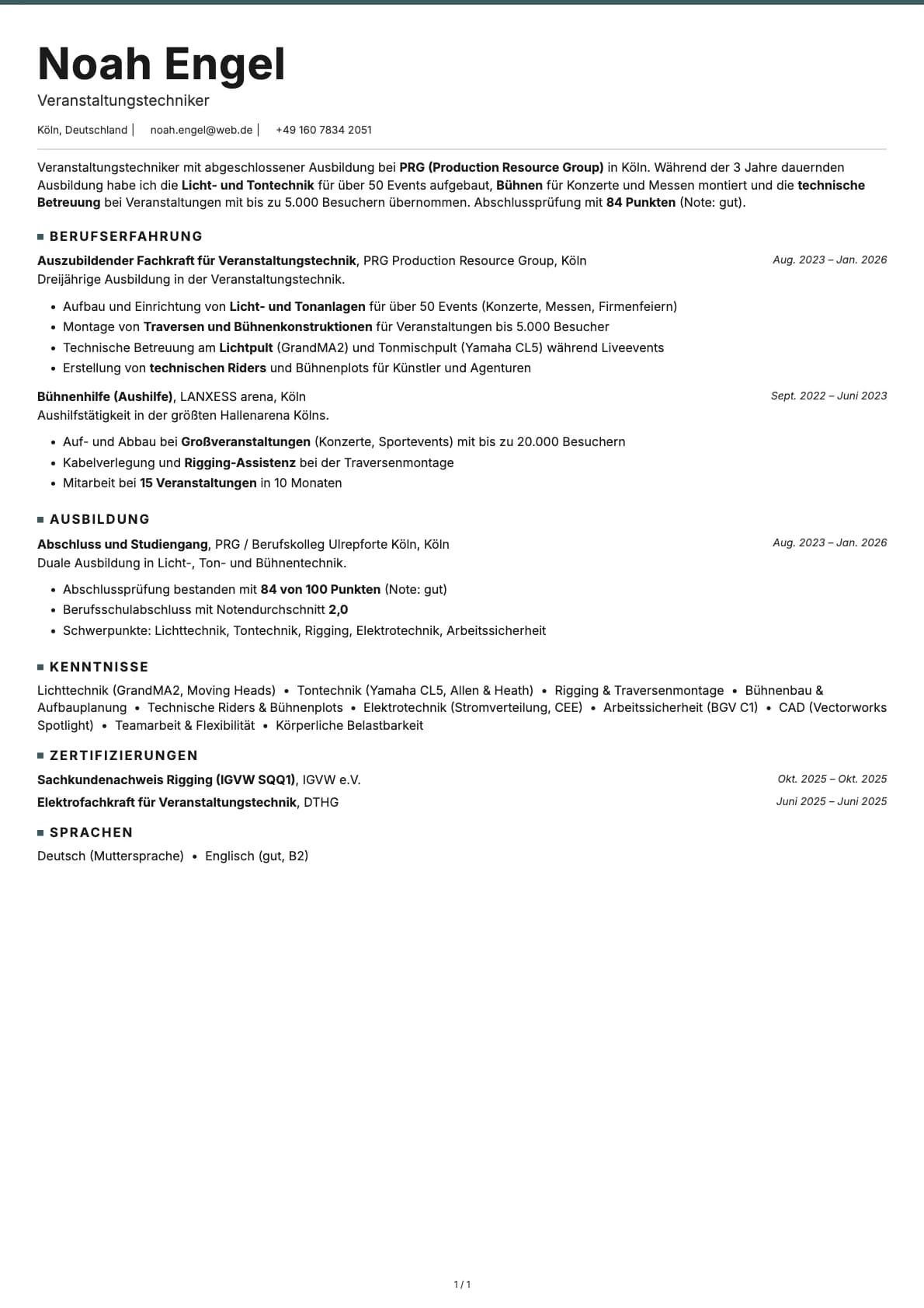 Veranstaltungstechniker resume example