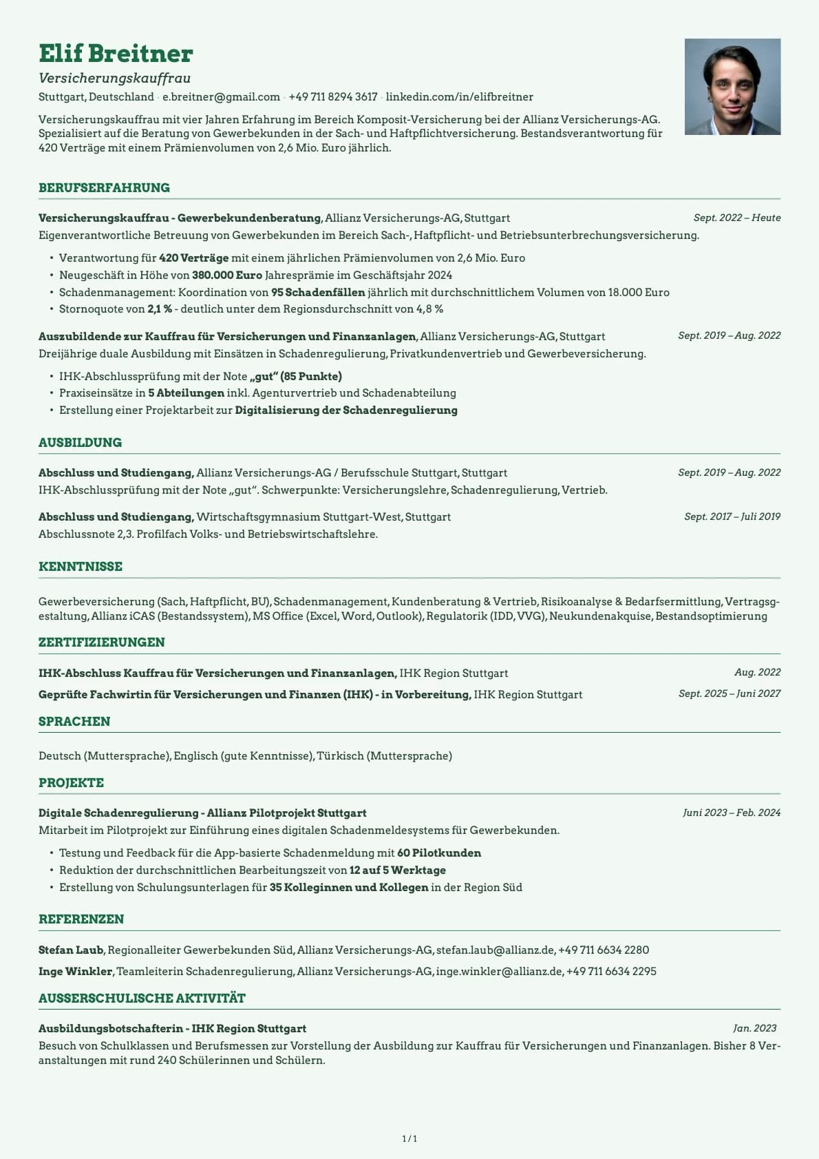 Versicherungskaufmann resume example