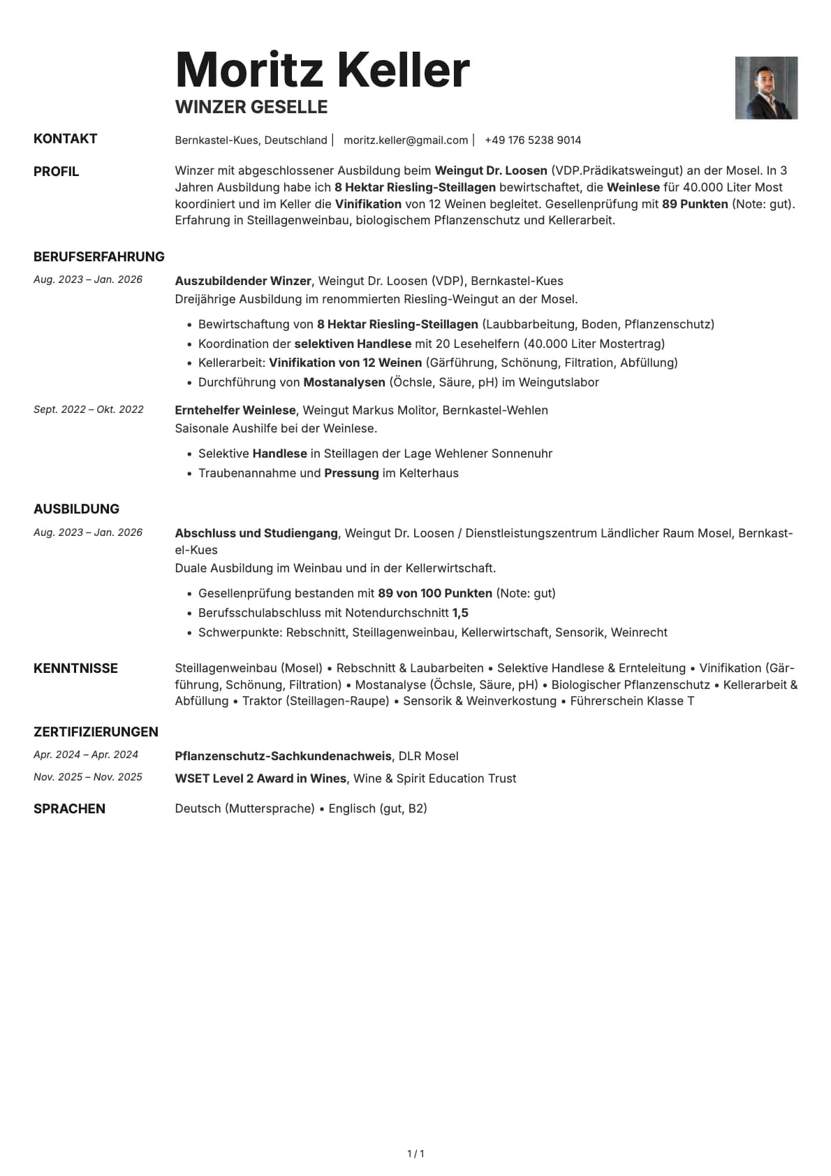 Winzer resume example