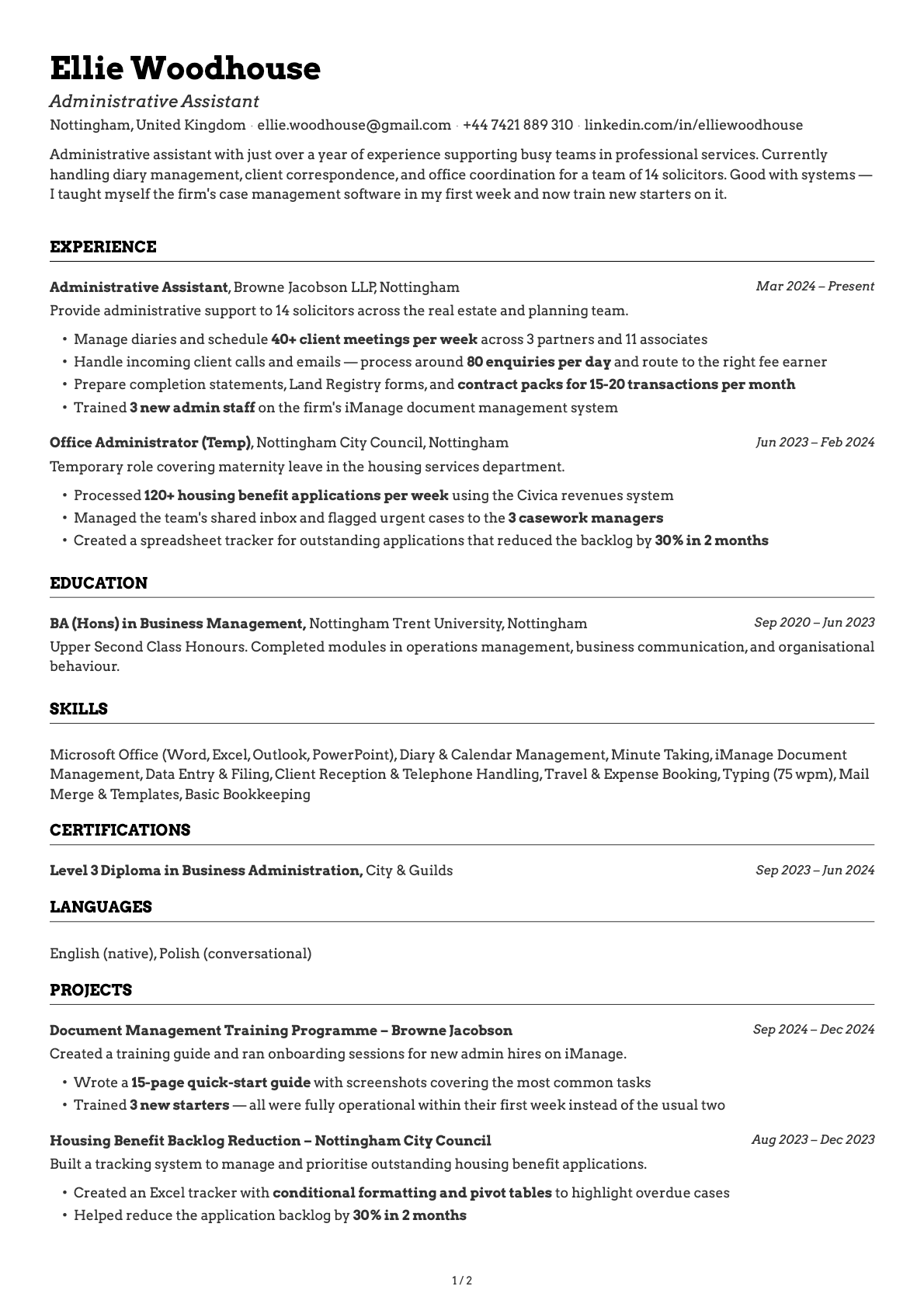 Administrative Assistant resume example