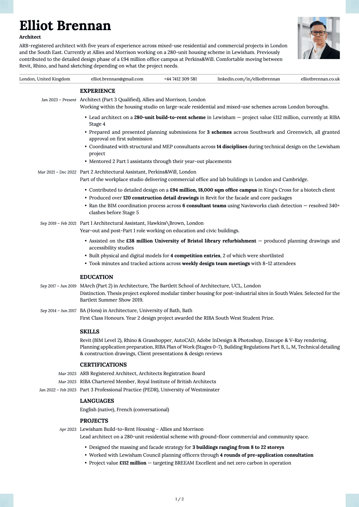 Architect resume example