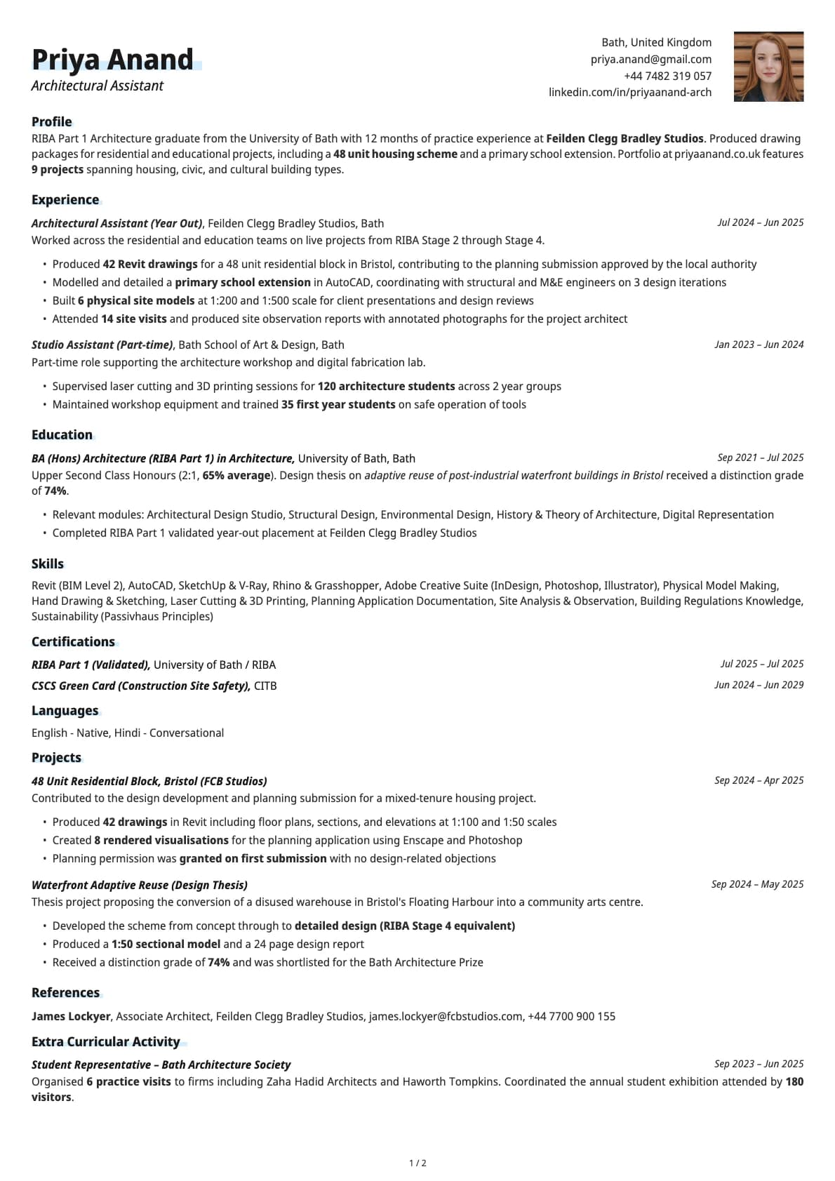 Architectural Assistant resume example