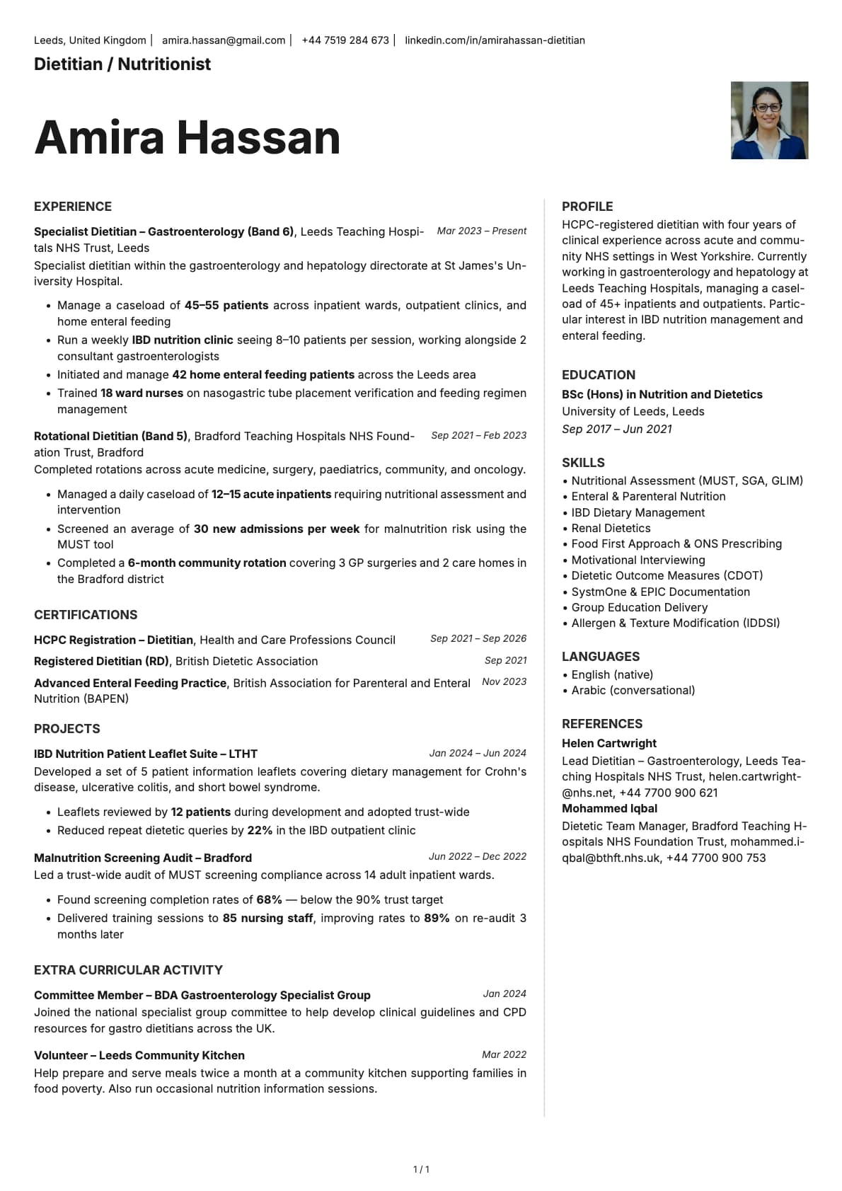 Dietitian / Nutritionist resume example