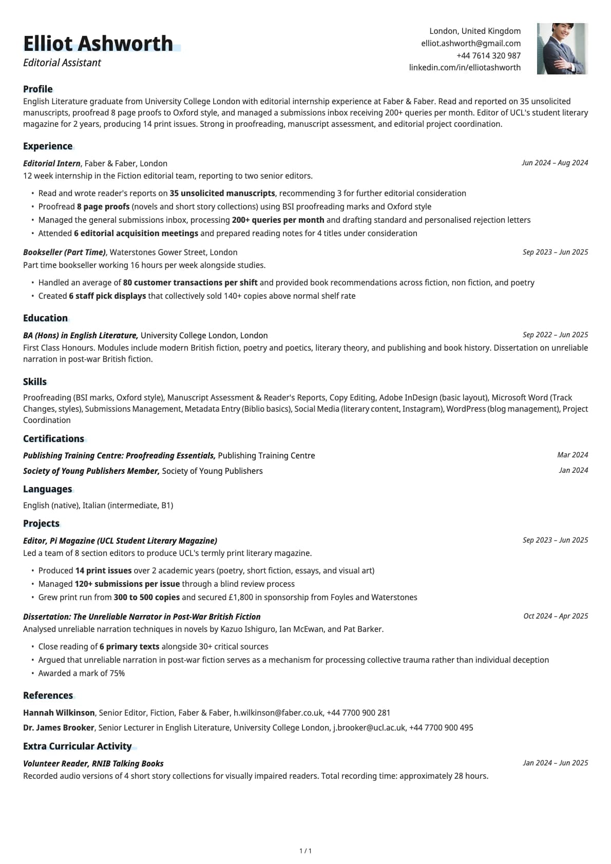 Editorial Assistant resume example