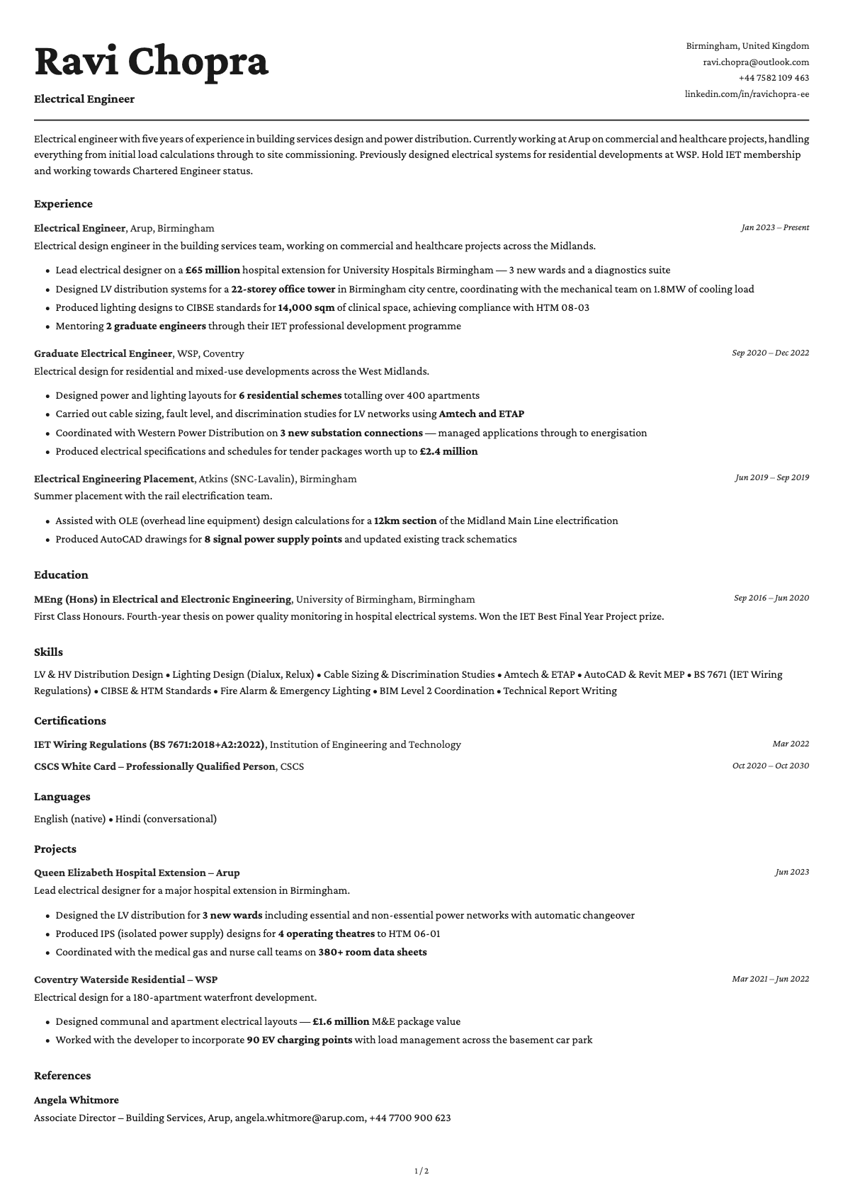 Electrical Engineer resume example