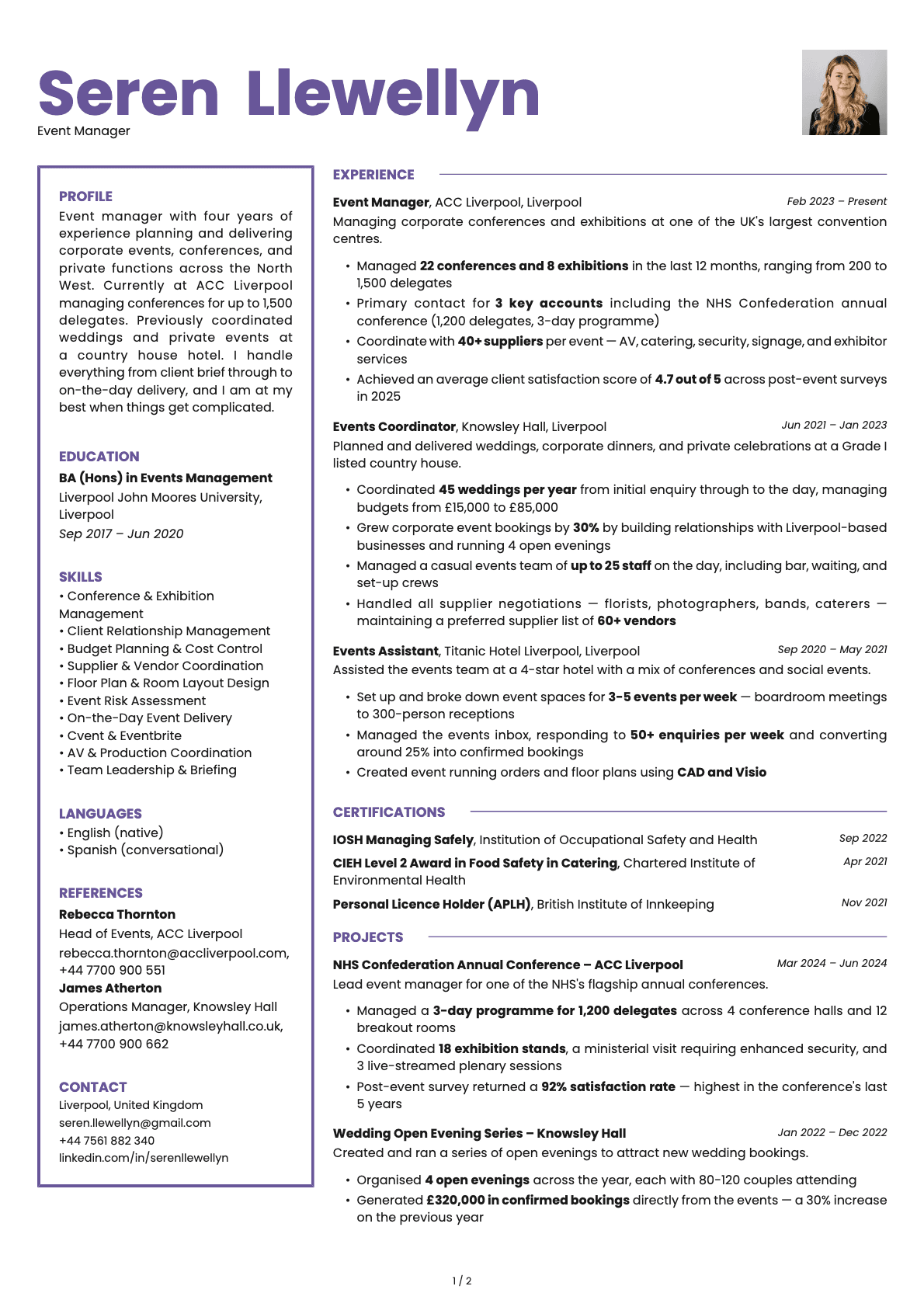 Event Manager resume example
