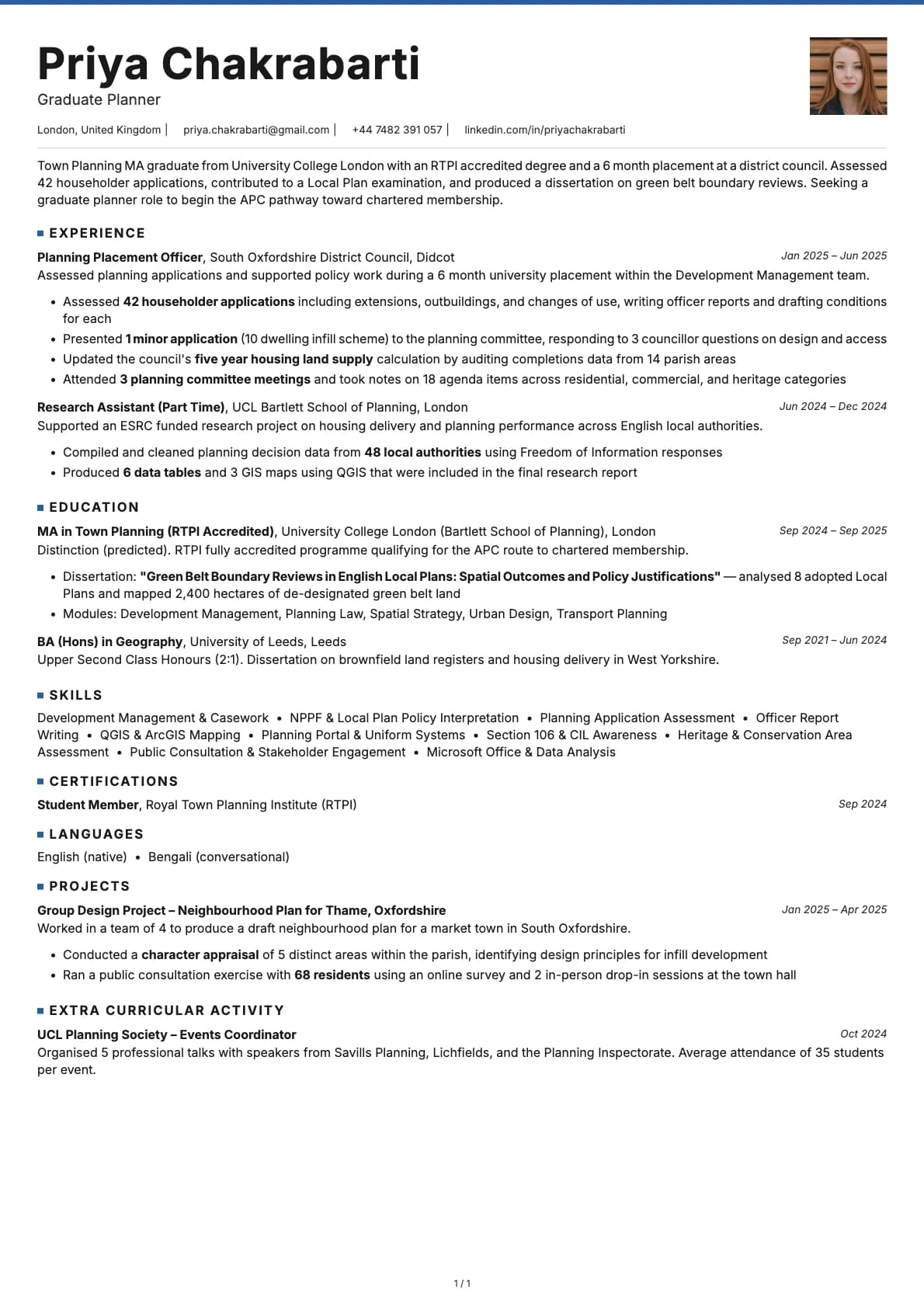 Graduate Planner resume example