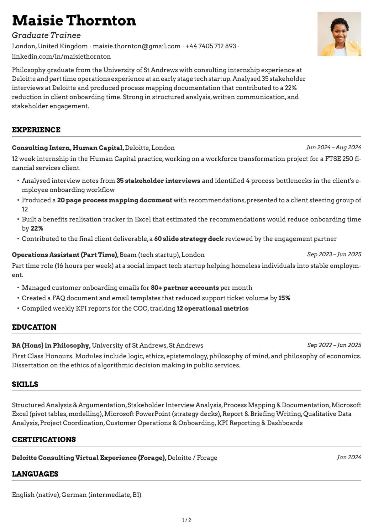 Graduate Trainee resume example