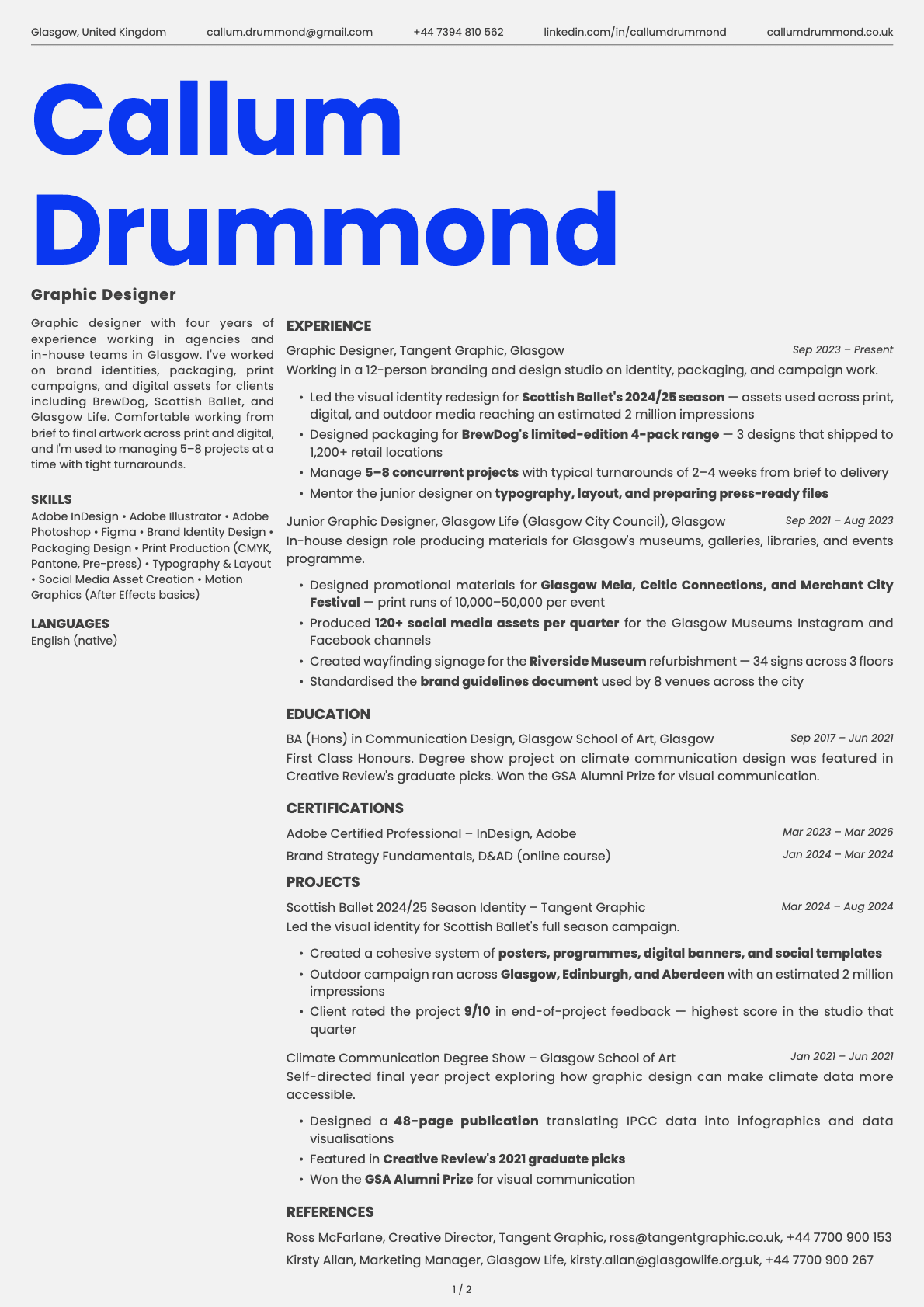 Graphic Designer resume example