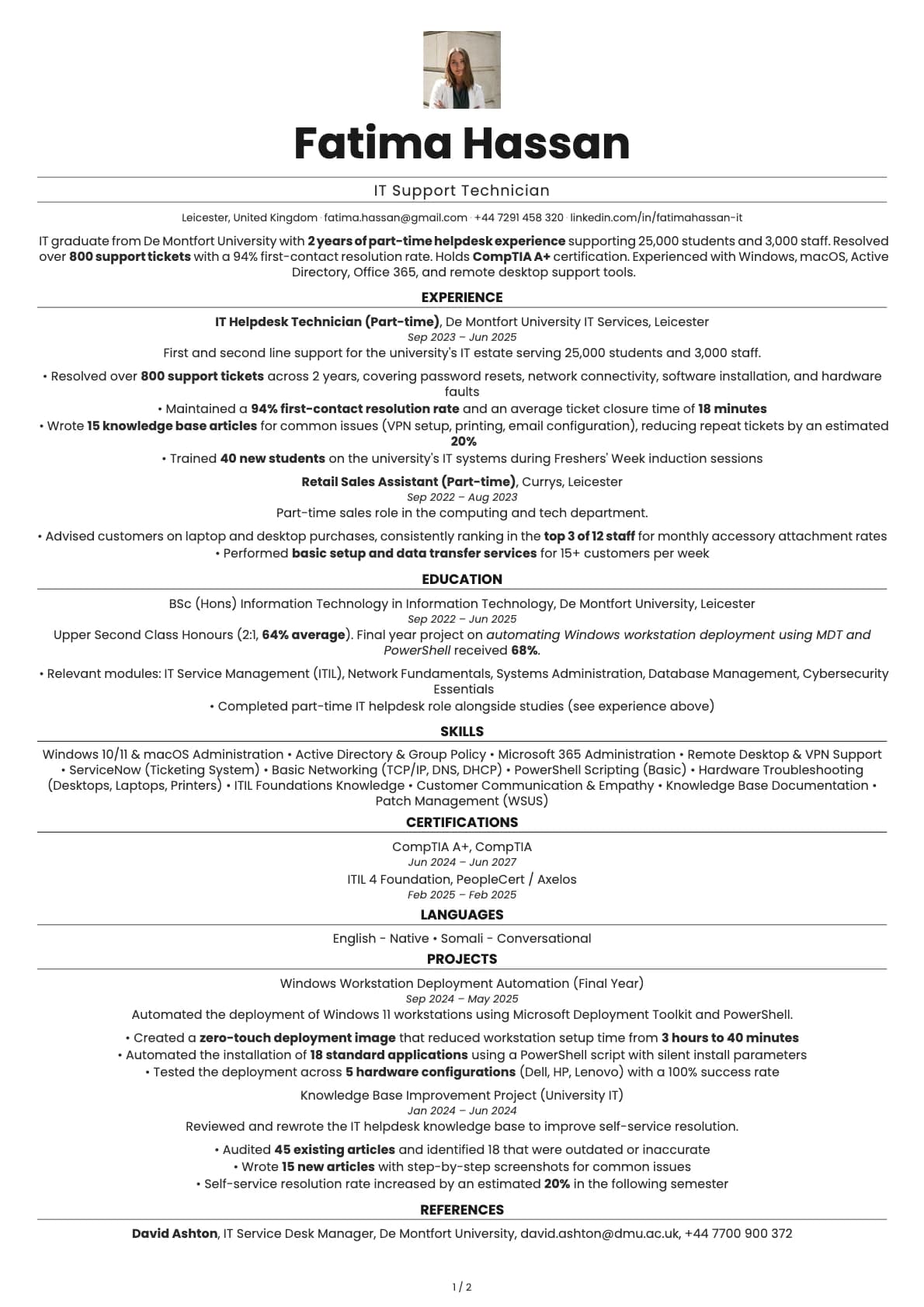 IT Support Technician resume example