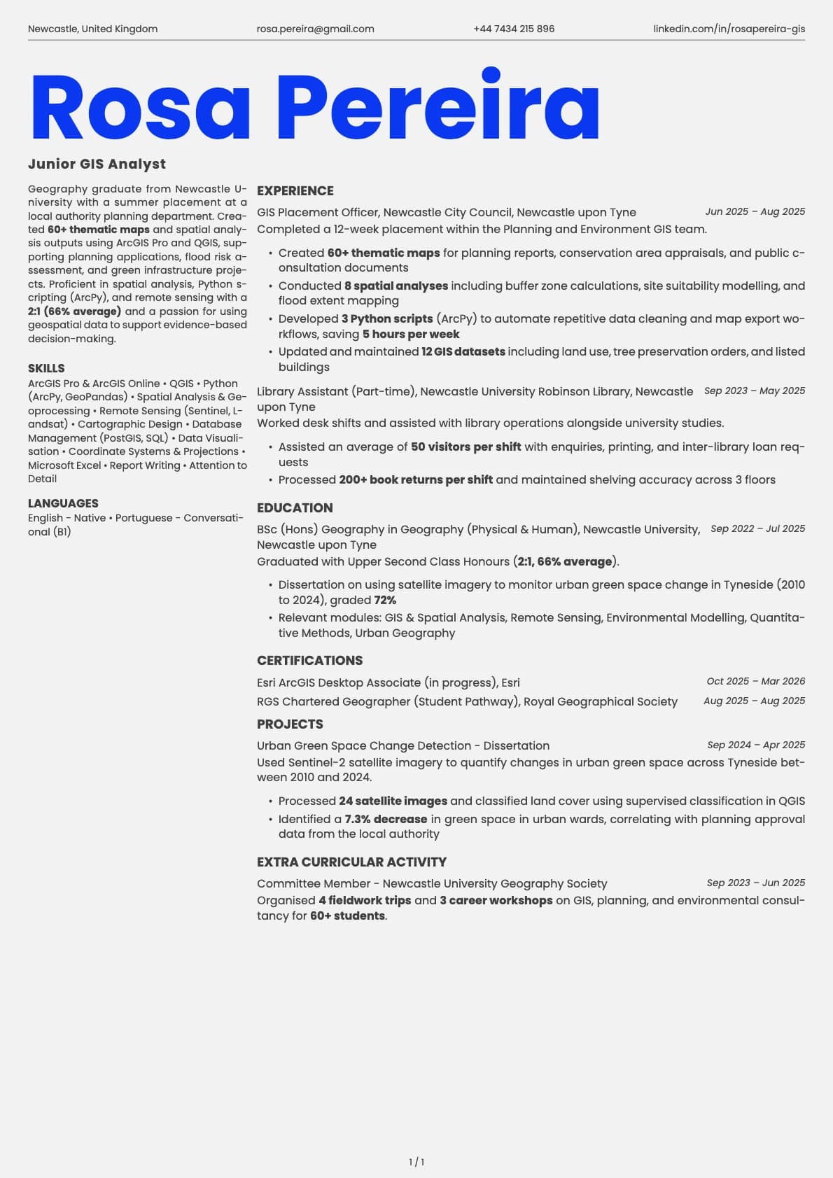 Junior GIS Analyst resume example