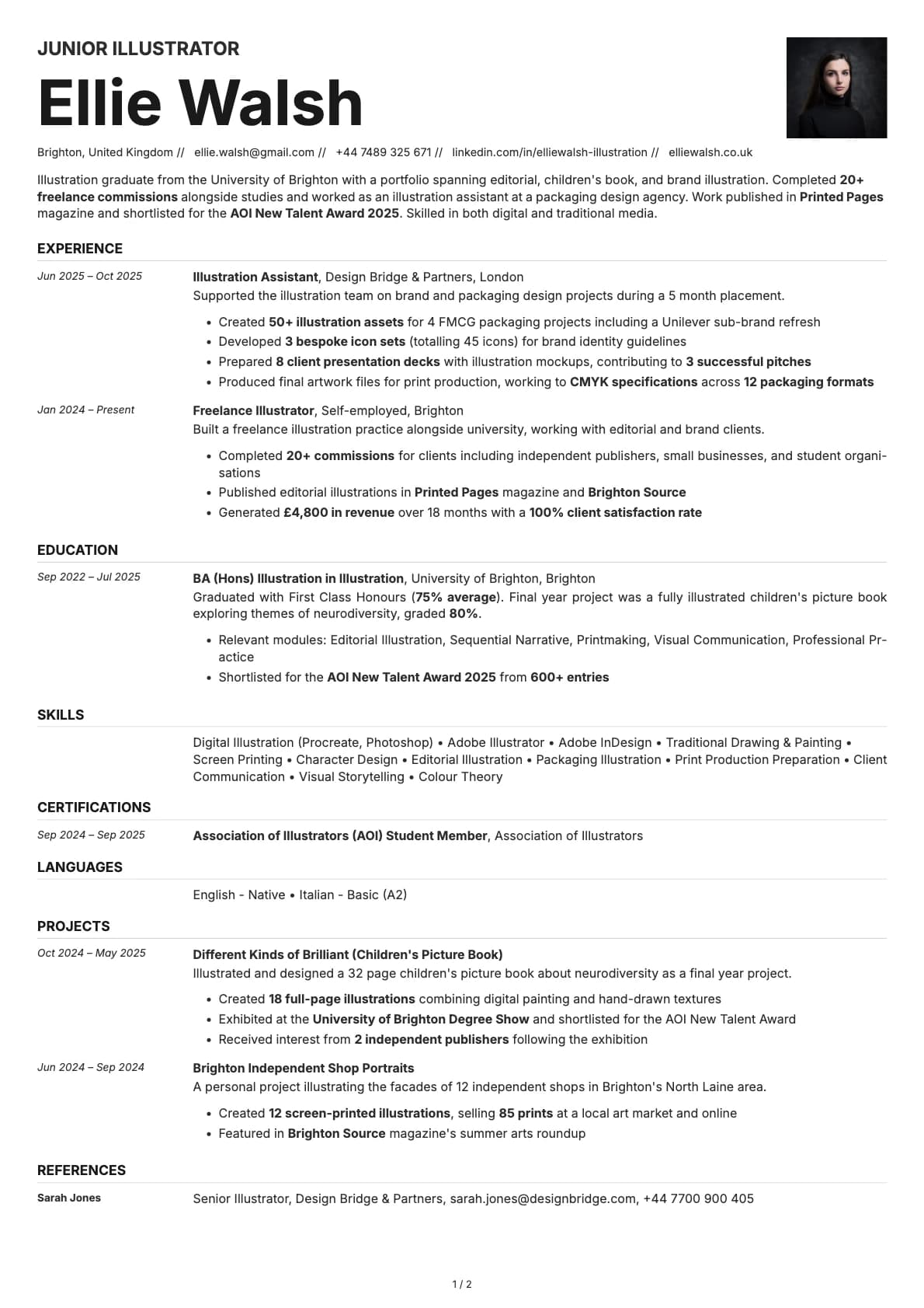 Junior Illustrator resume example