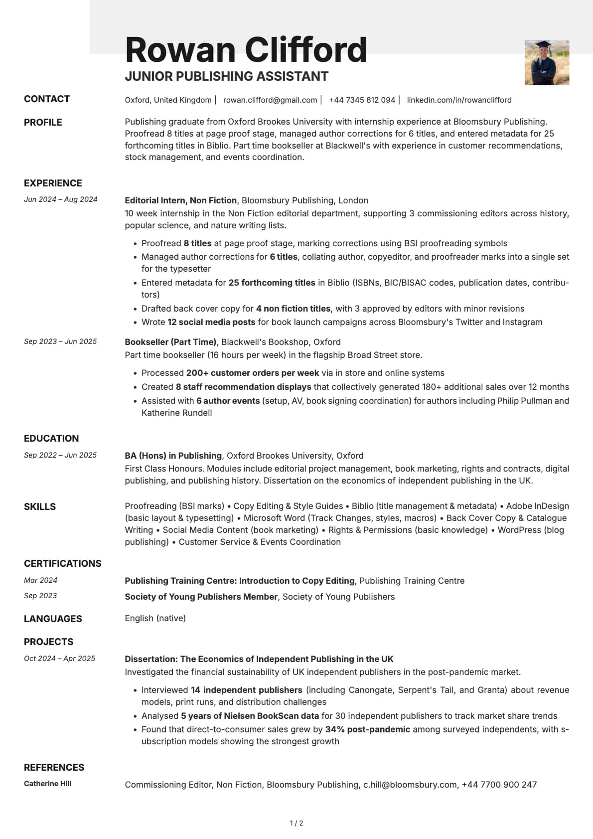 Junior Publishing Assistant resume
