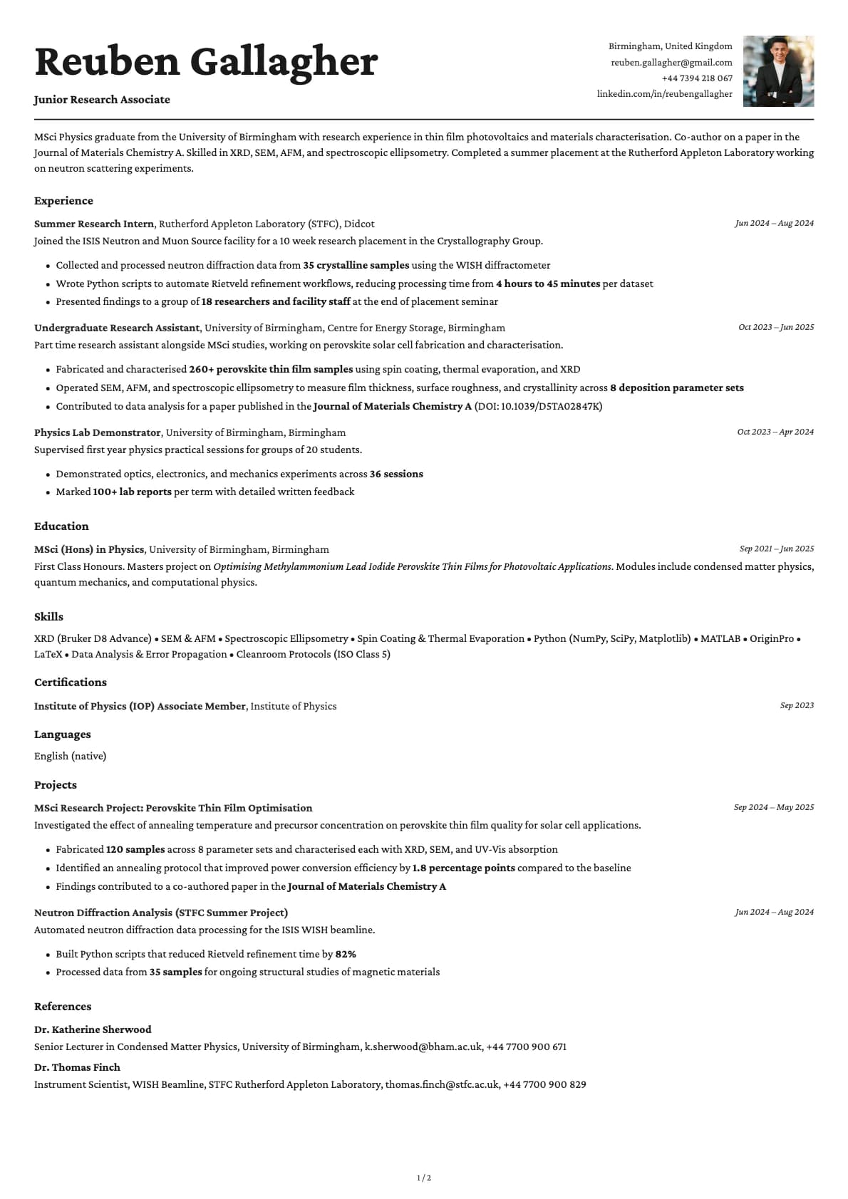 Junior Research Associate resume example