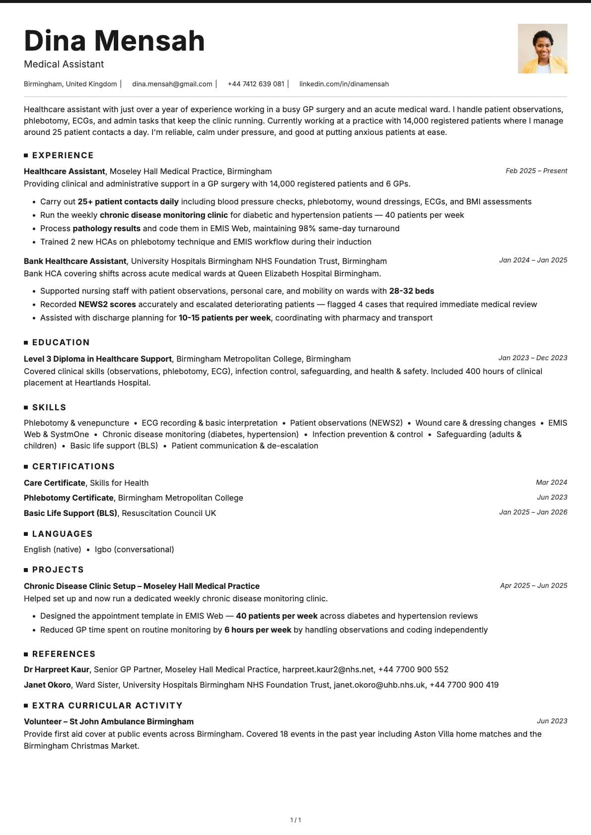 Medical Assistant resume example
