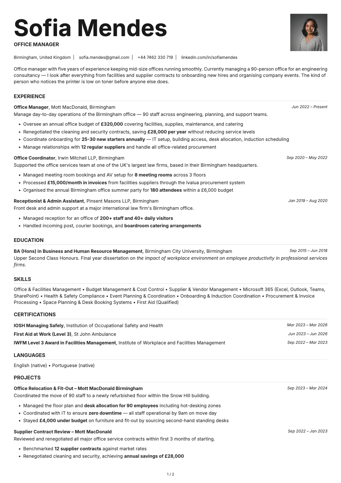 Office Manager resume example