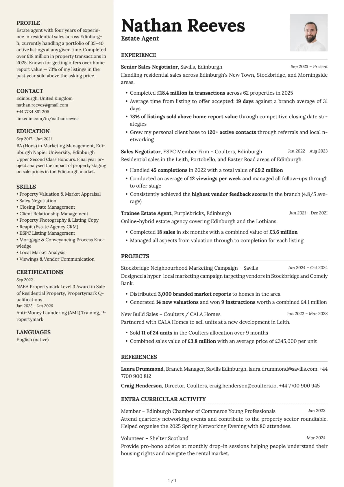 Real Estate Agent resume example