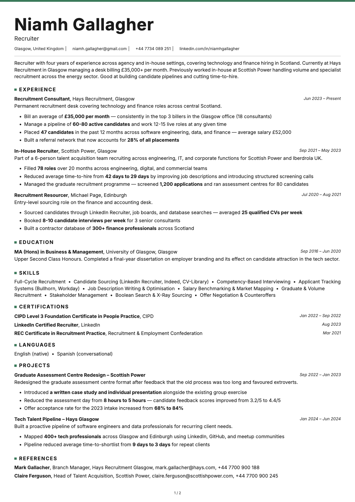 Recruiter resume example