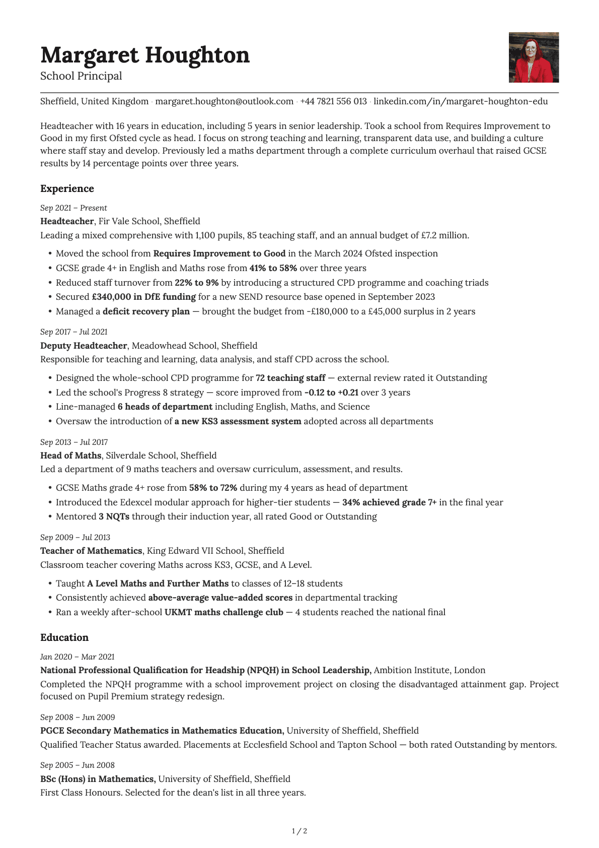 School Principal resume example