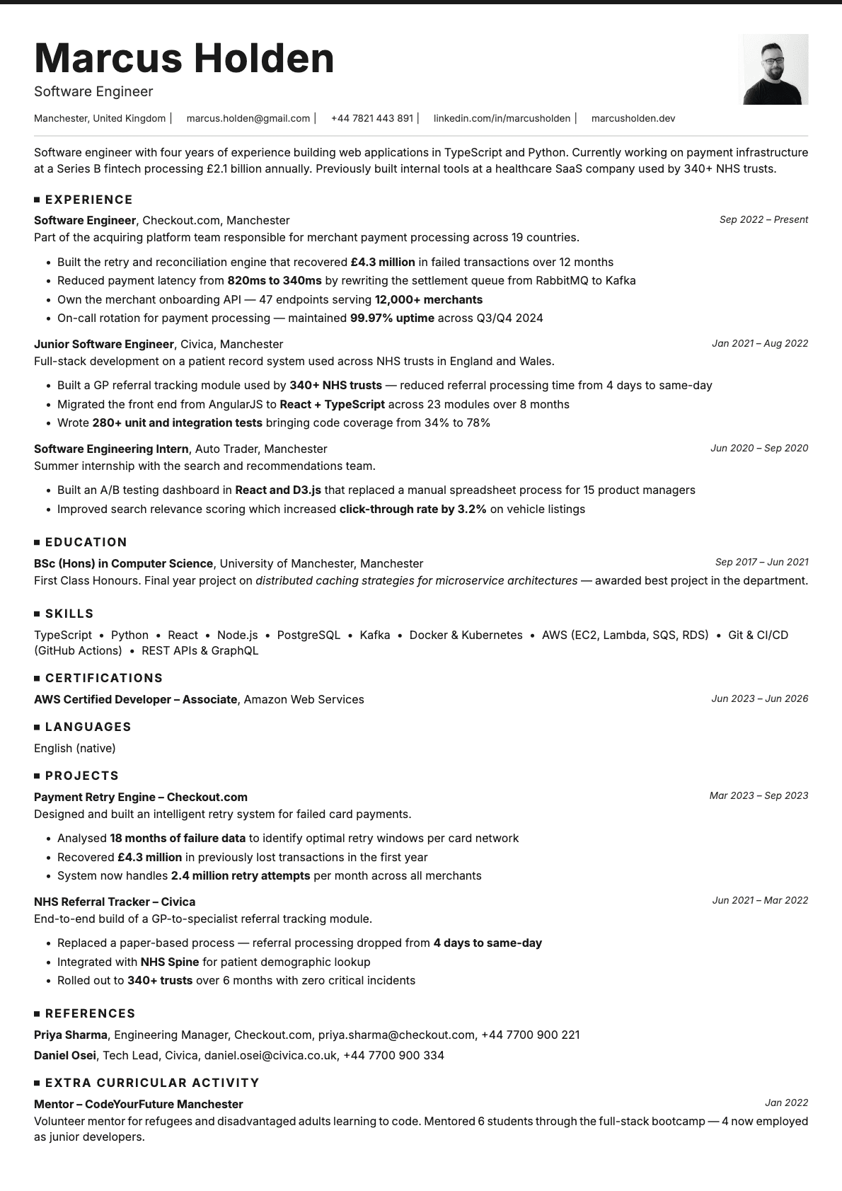 Software Engineer resume example