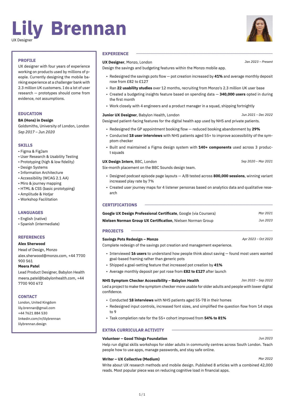 UX Designer resume example
