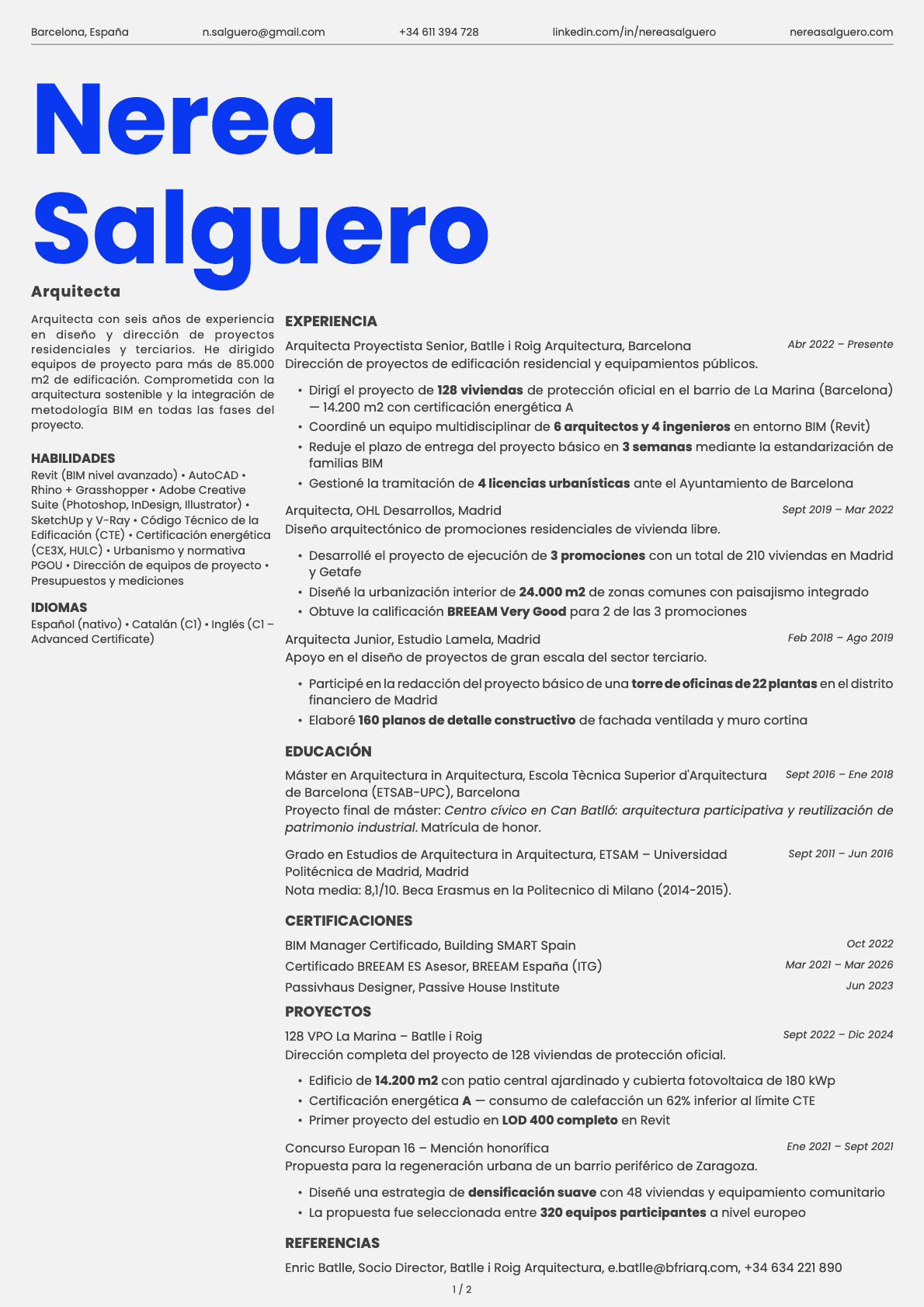 Arquitecto resume example