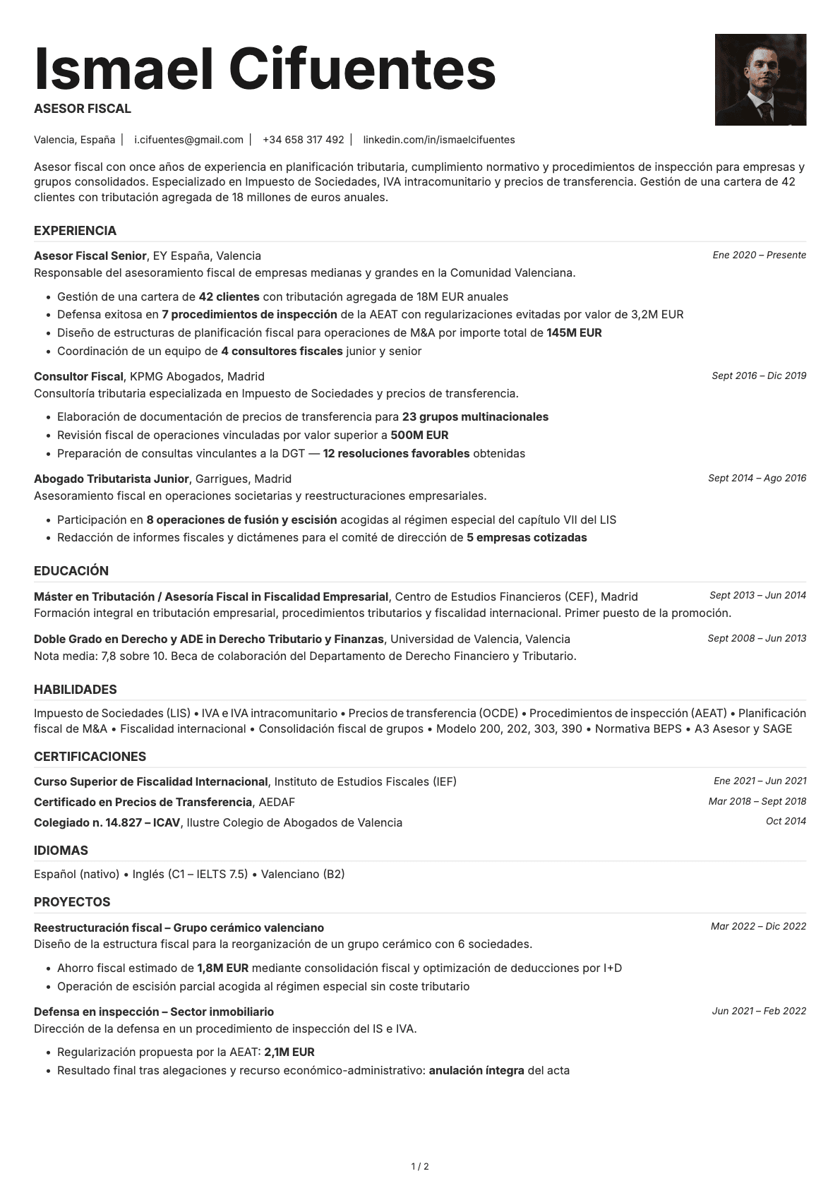 Asesor Fiscal resume example