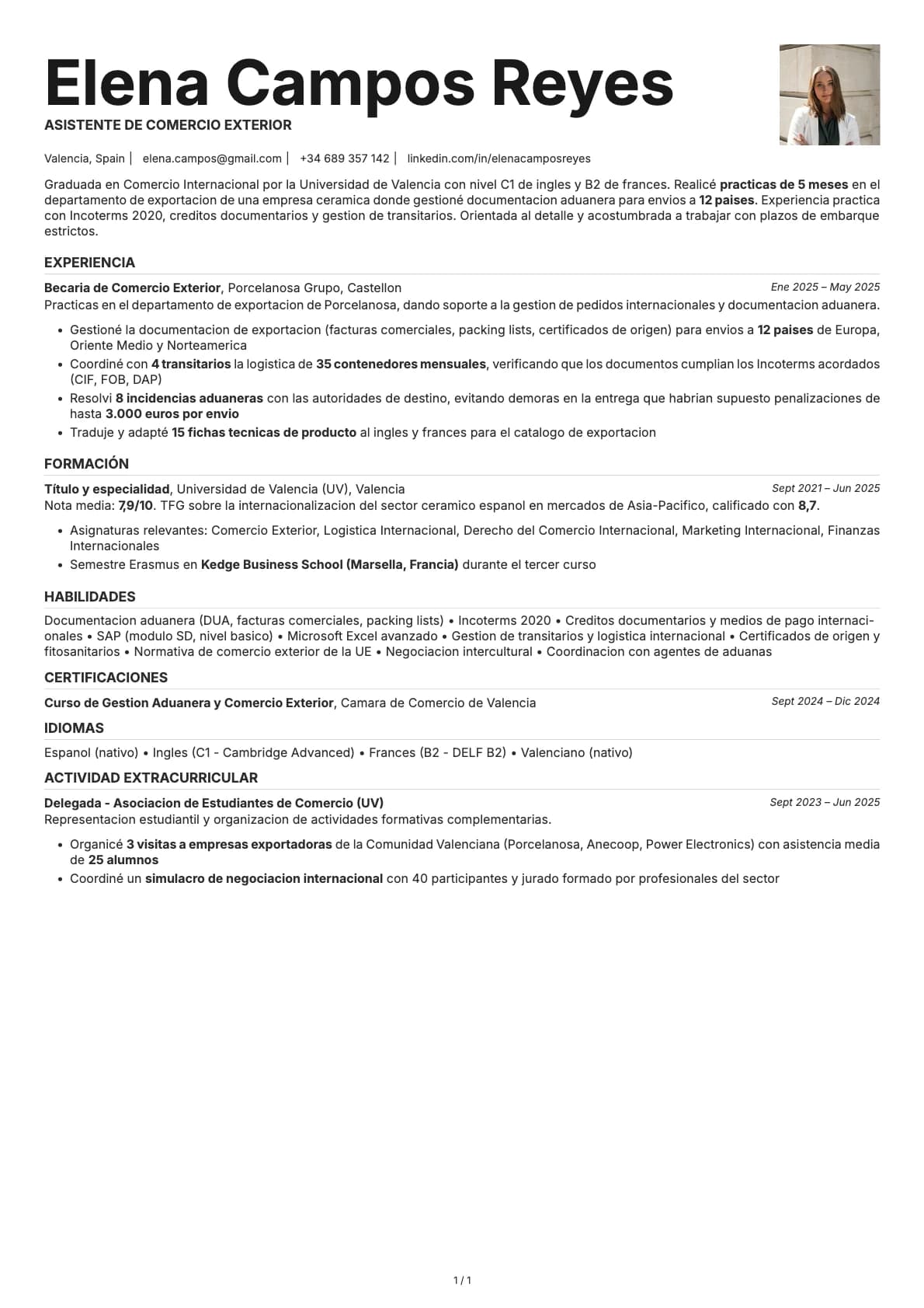 Asistente de Comercio Exterior resume