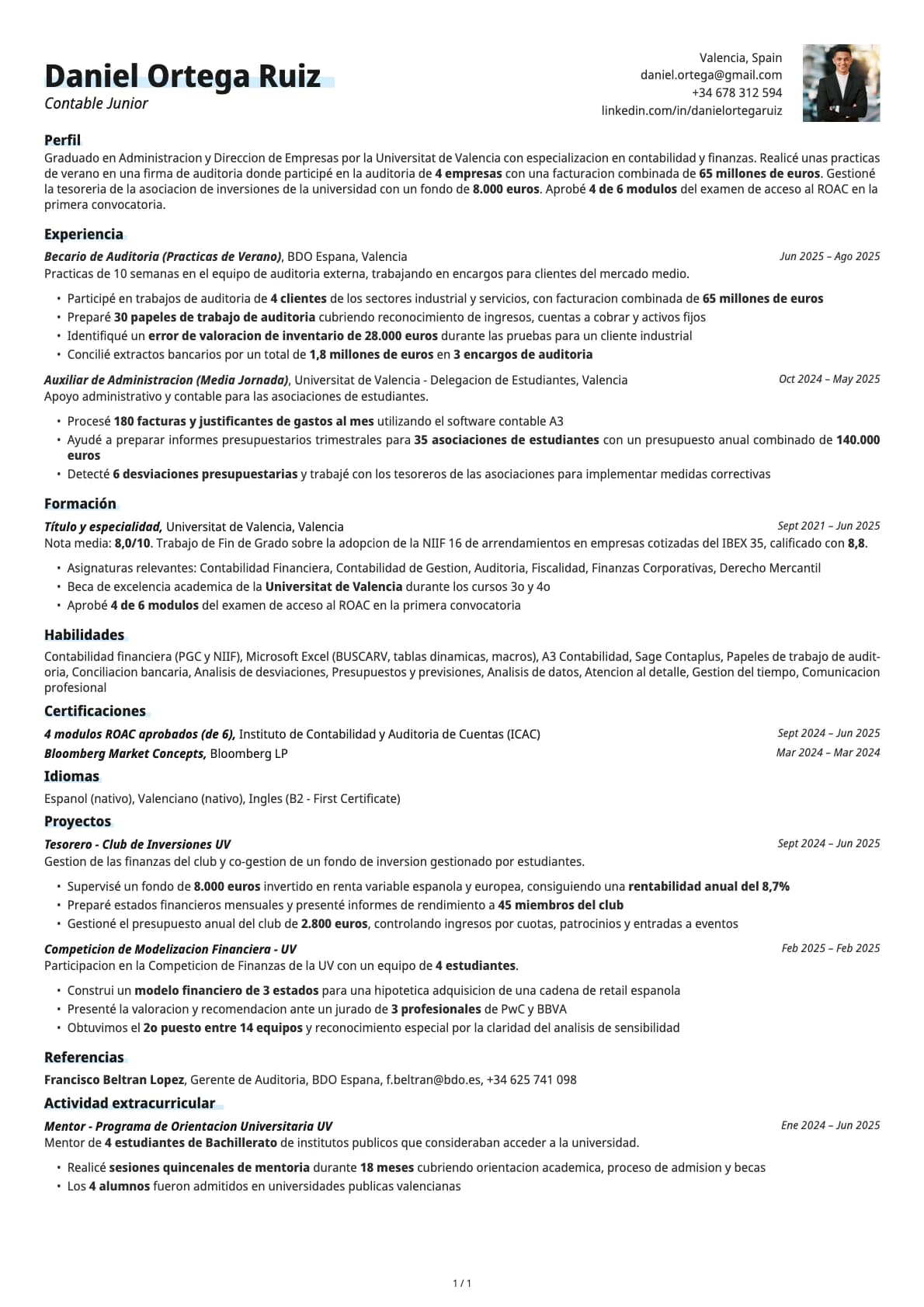 Contable Junior resume example