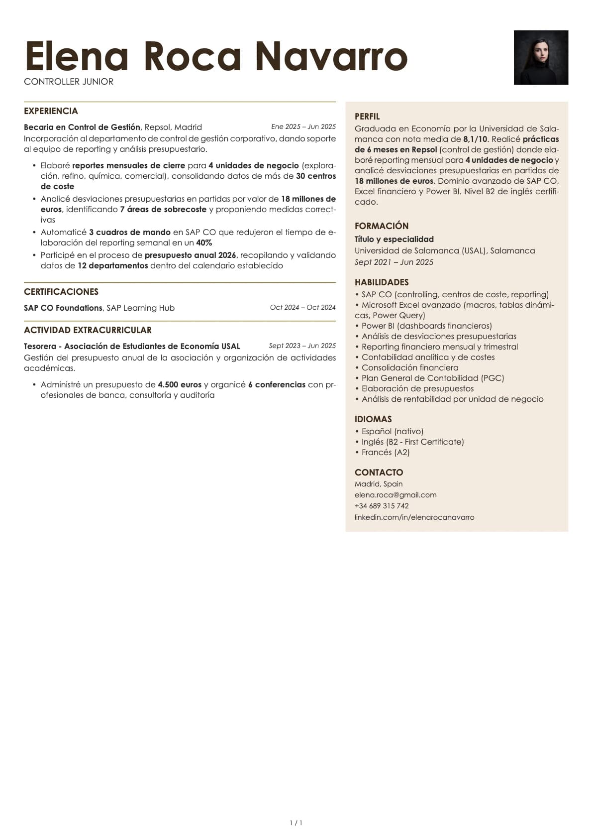 Controller Junior resume example