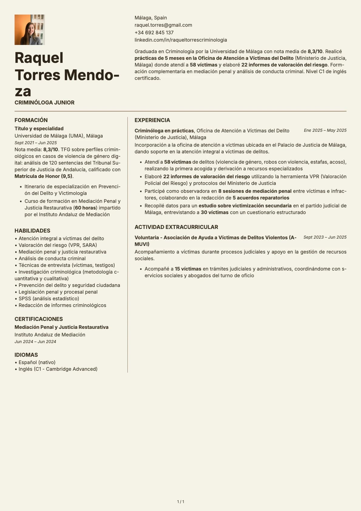 Criminólogo Junior resume example