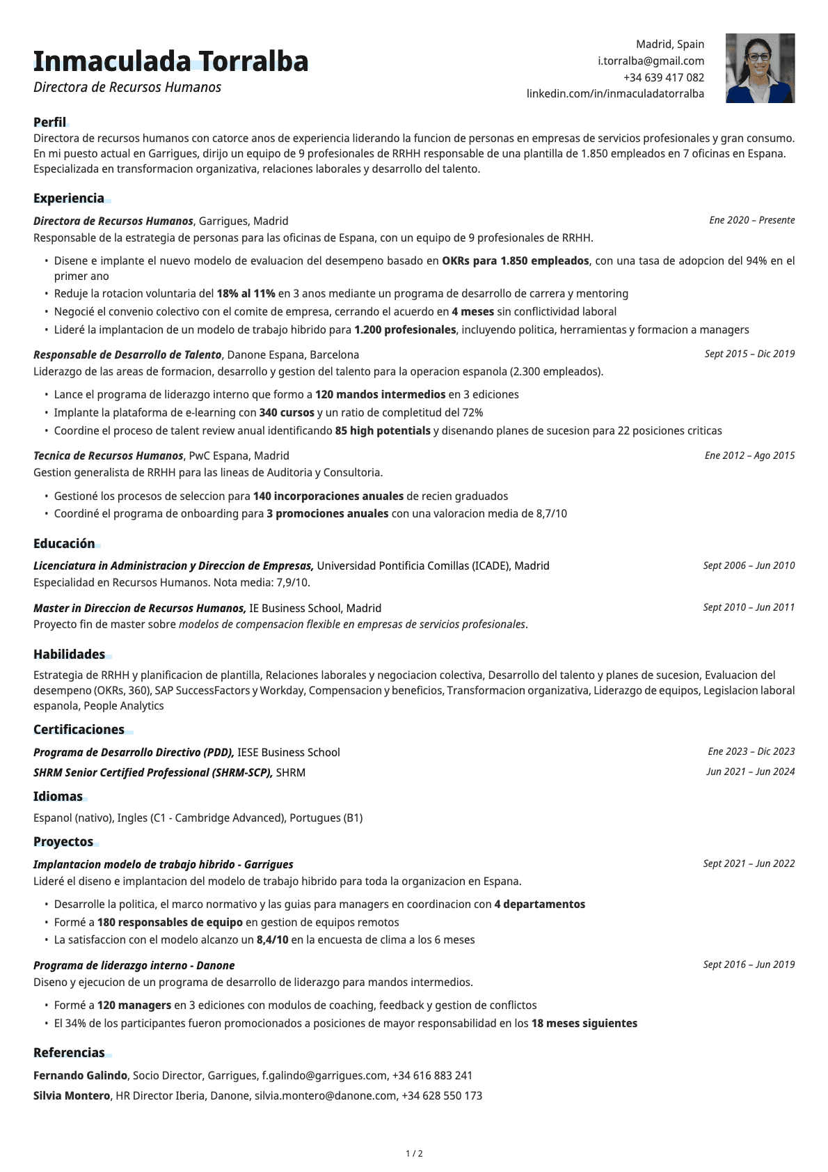 Director de Recursos Humanos resume example