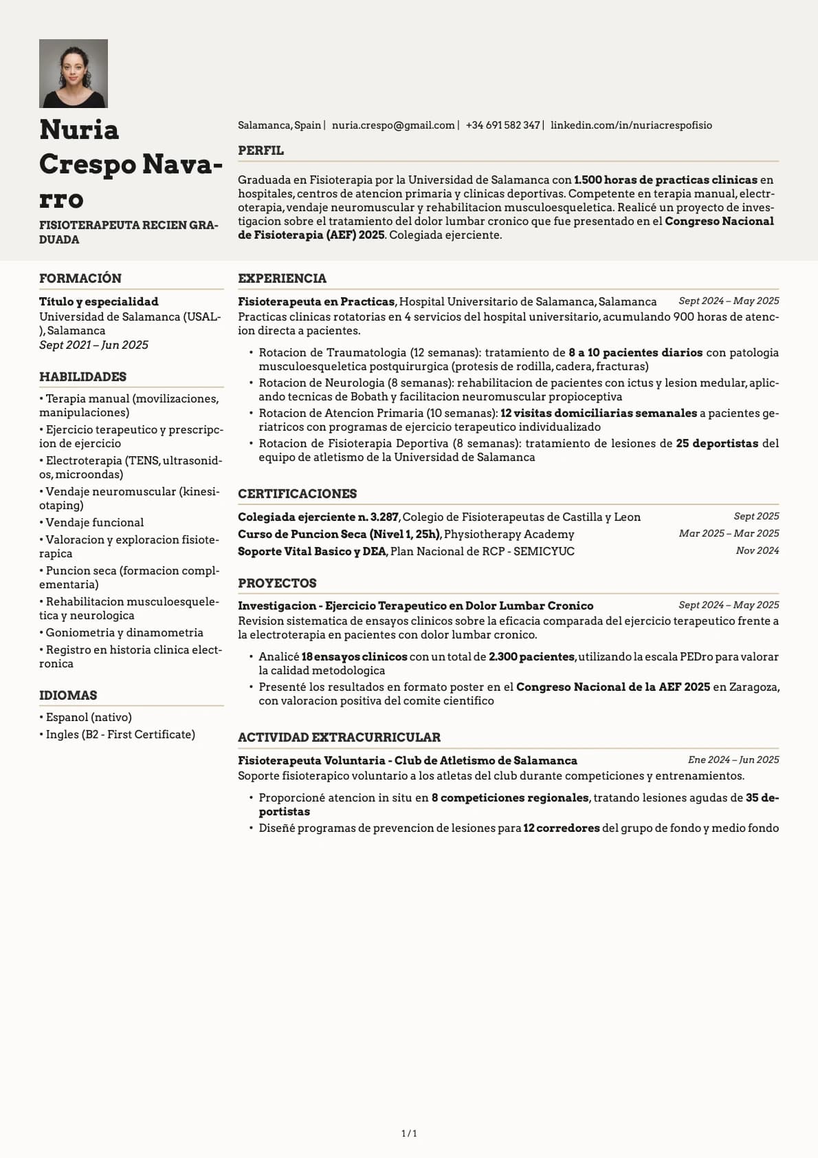 Fisioterapeuta Recién Graduado resume example