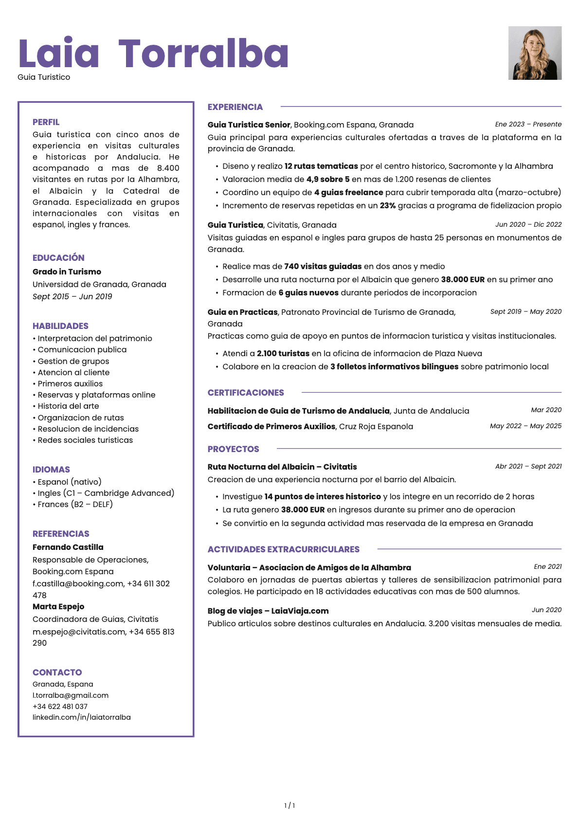 Guía Turístico resume example