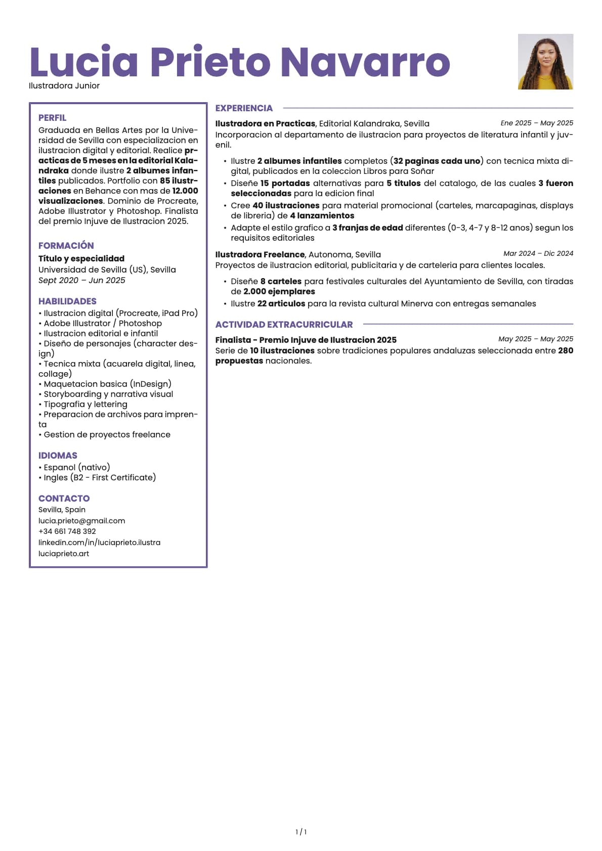 Ilustradora Junior resume example