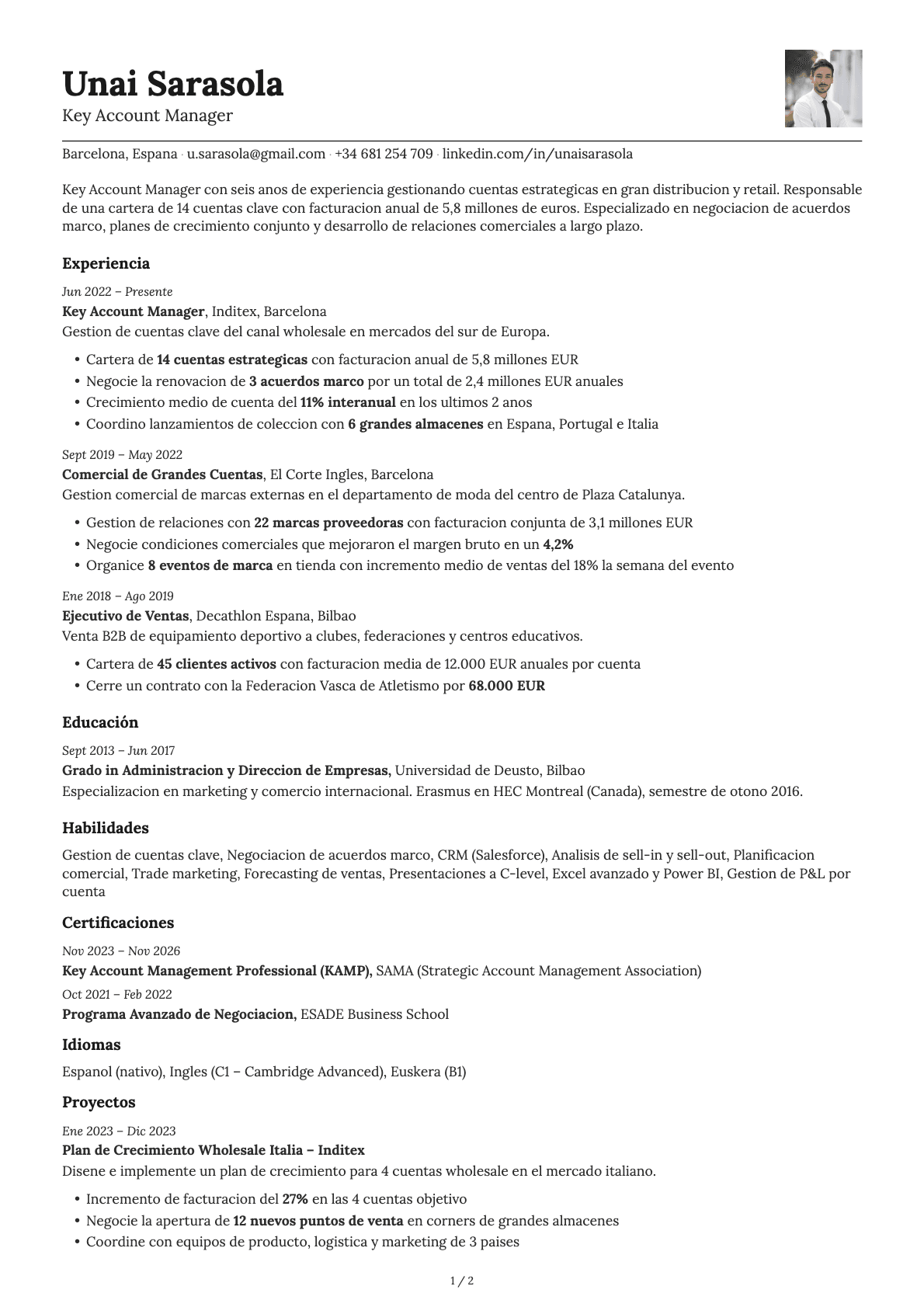 Key Account Manager resume example