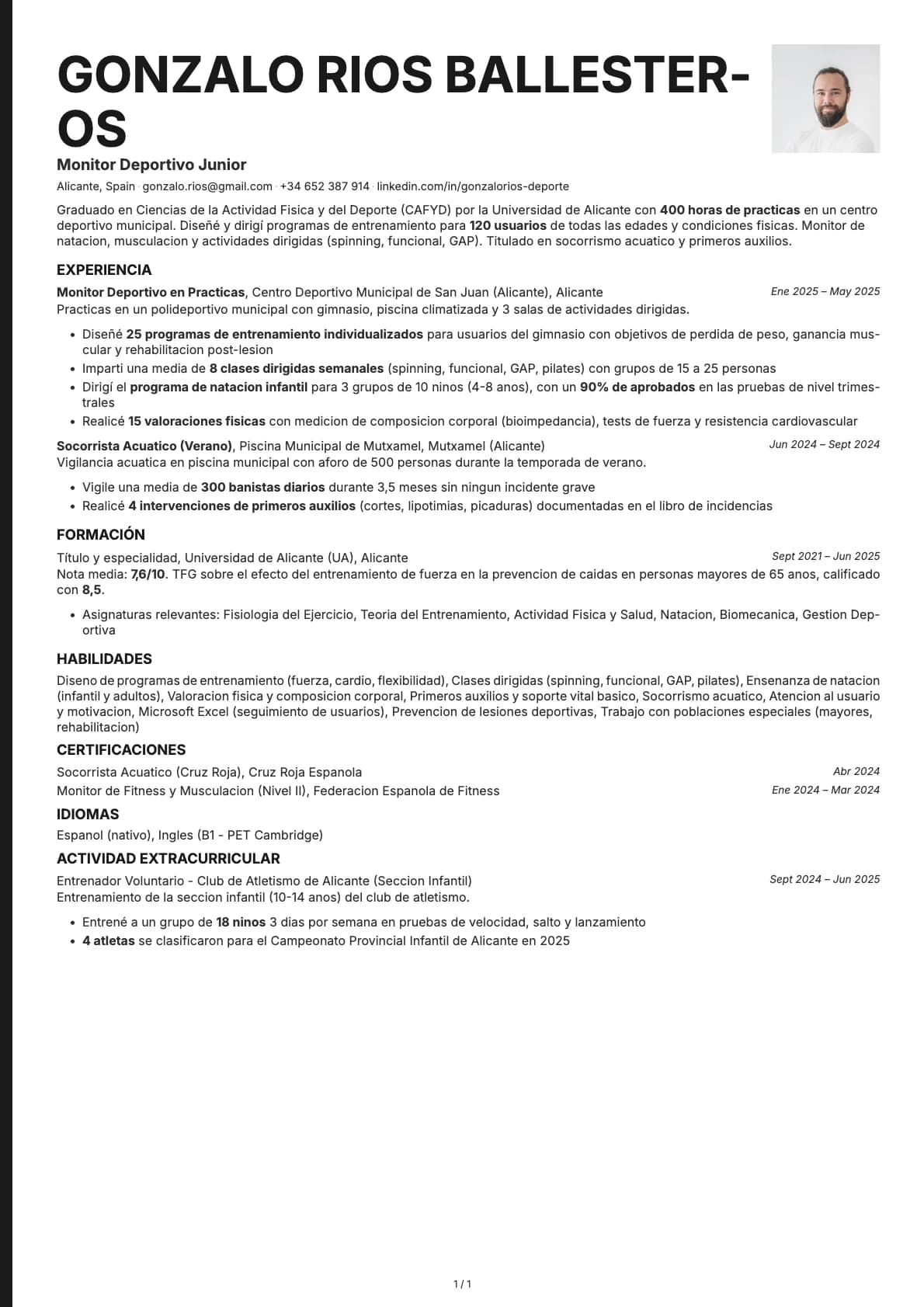 Monitor Deportivo Junior resume example