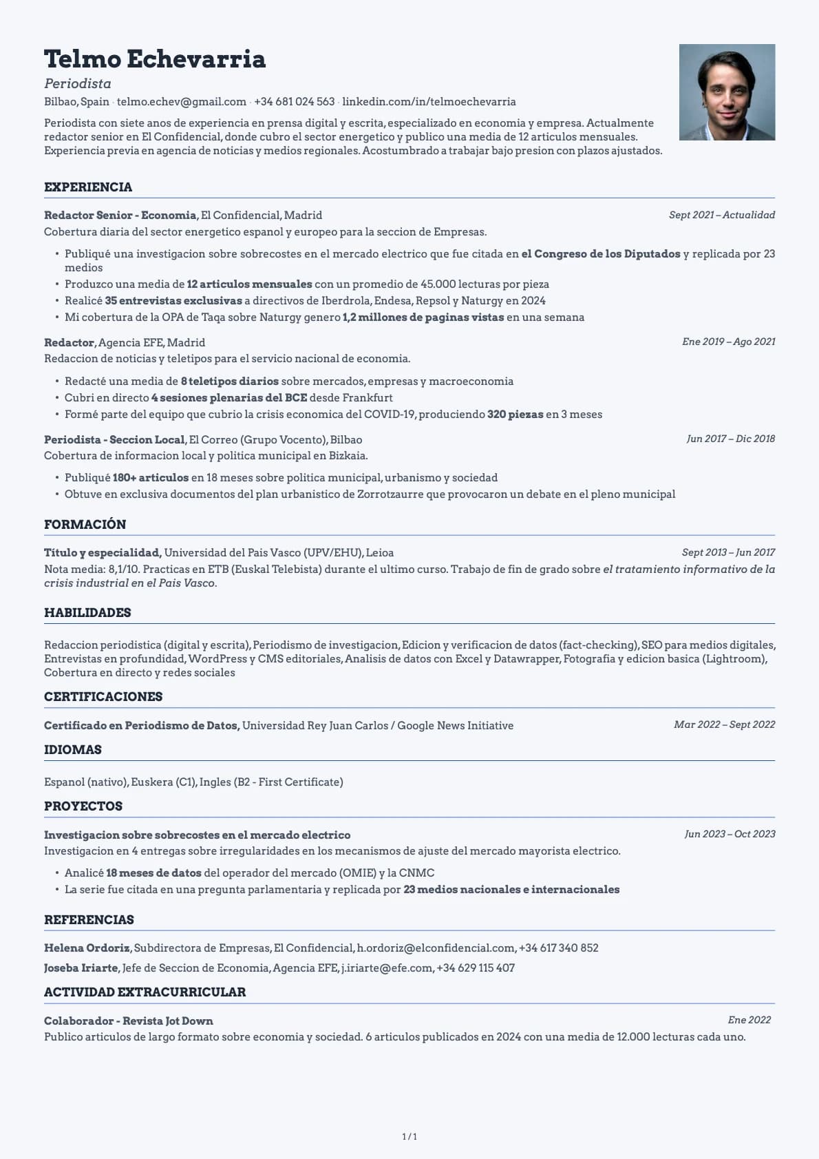 Periodista resume example