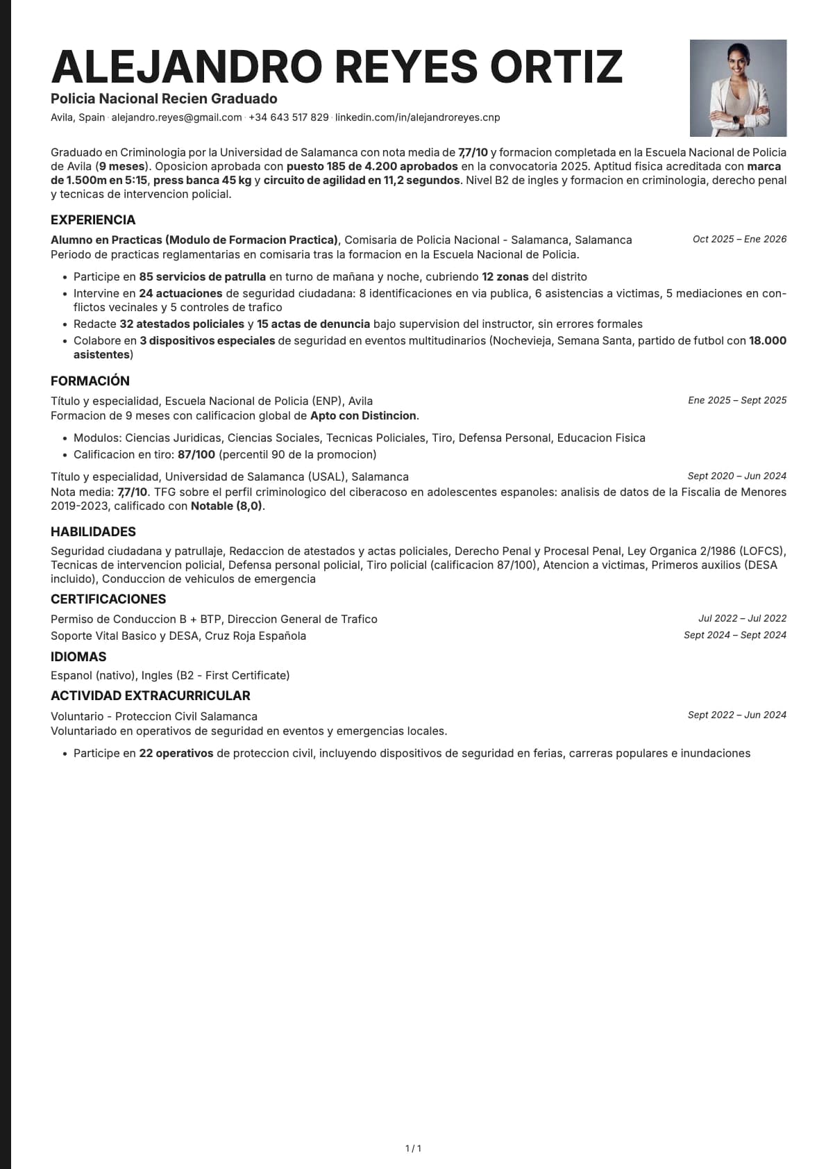 Policia Nacional Recien Graduado resume example