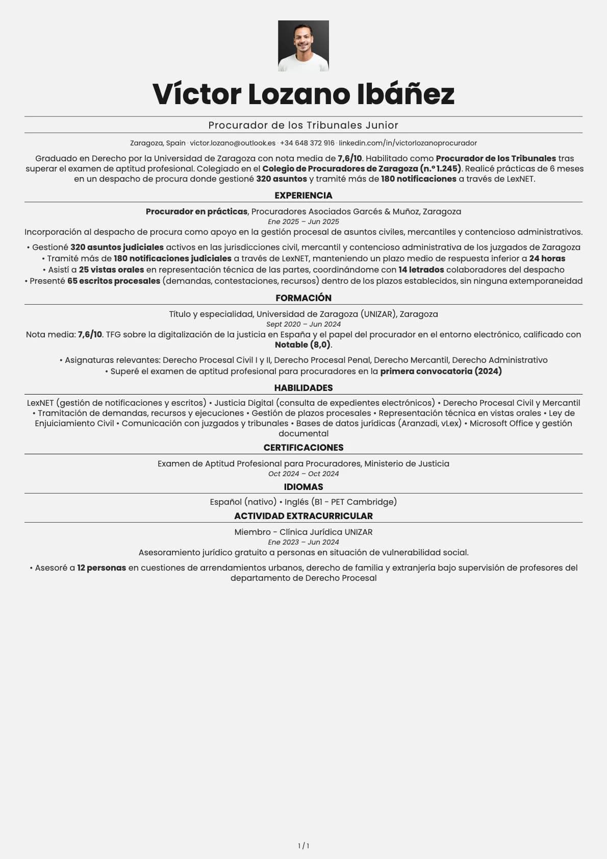 Procurador Junior resume example