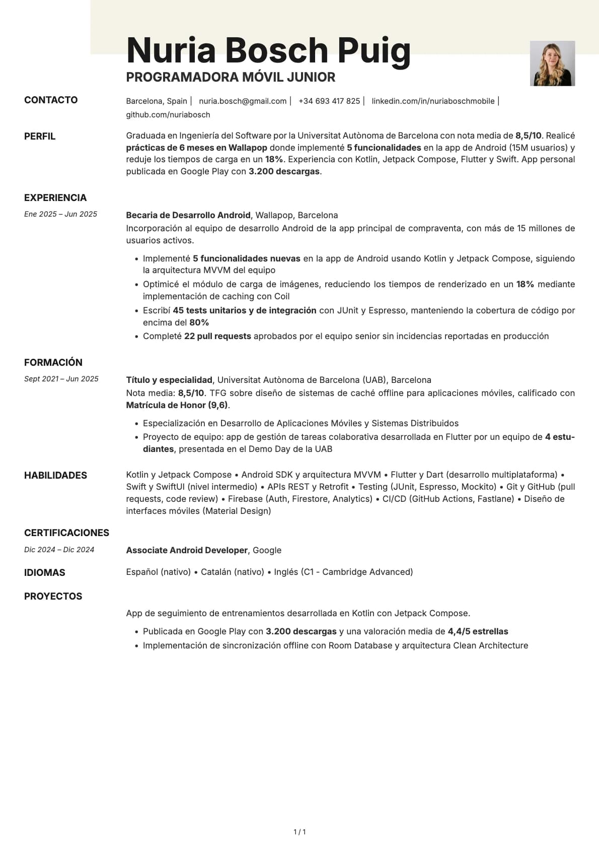 Programador Móvil Junior resume example