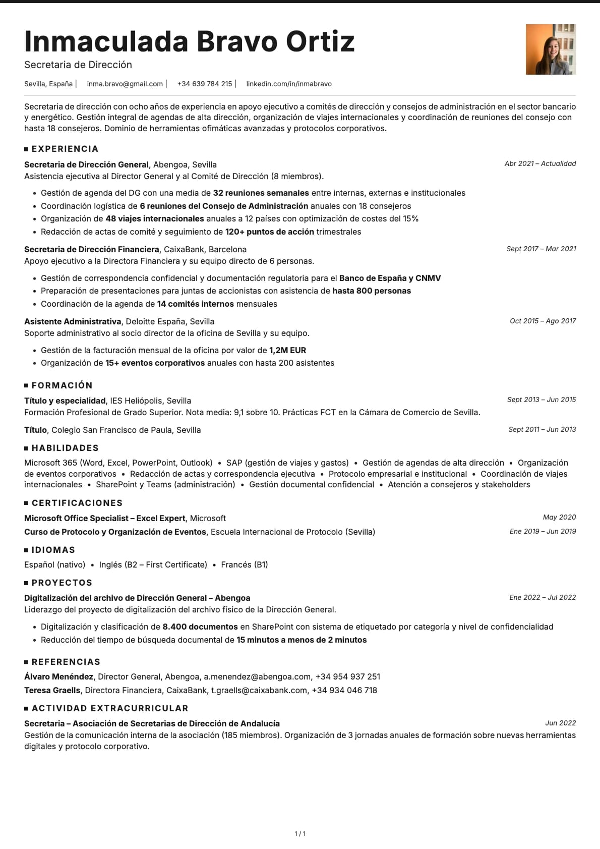Secretaria de Dirección resume example