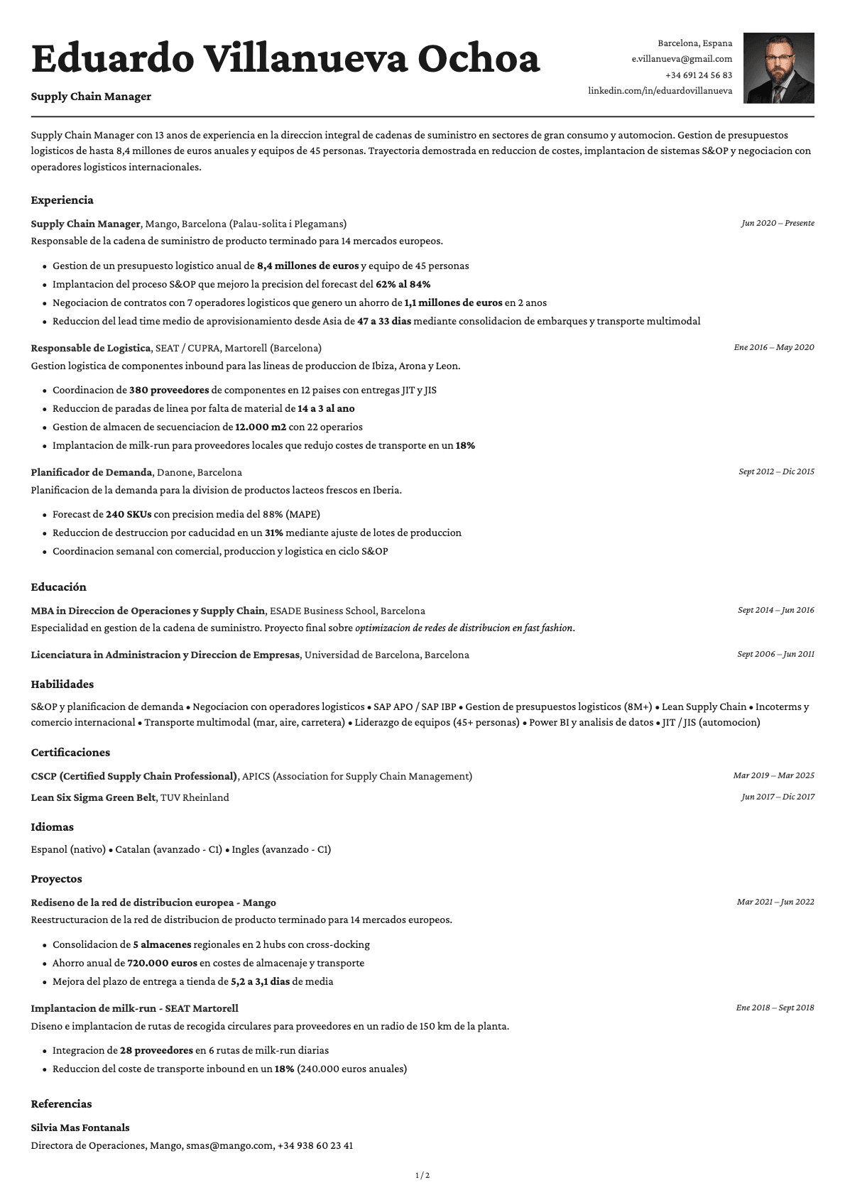 Supply Chain Manager resume example