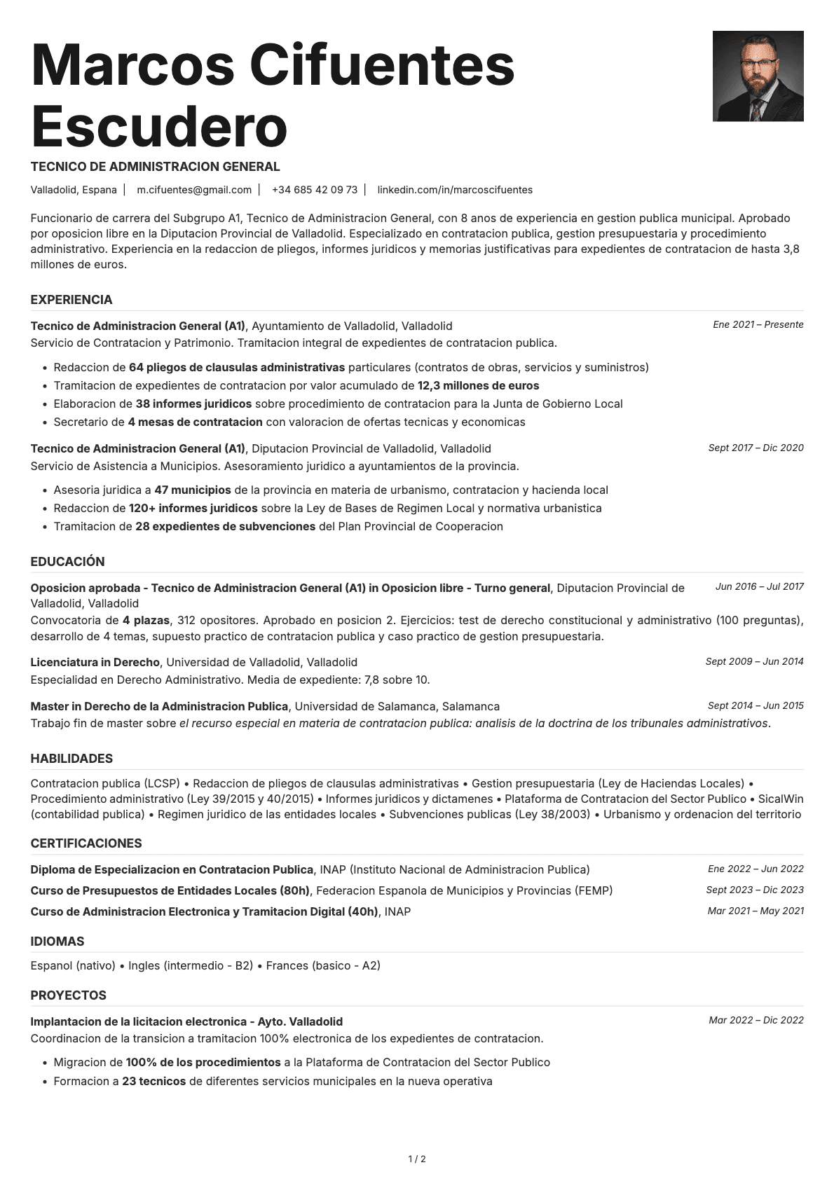Técnico de Administración General resume example