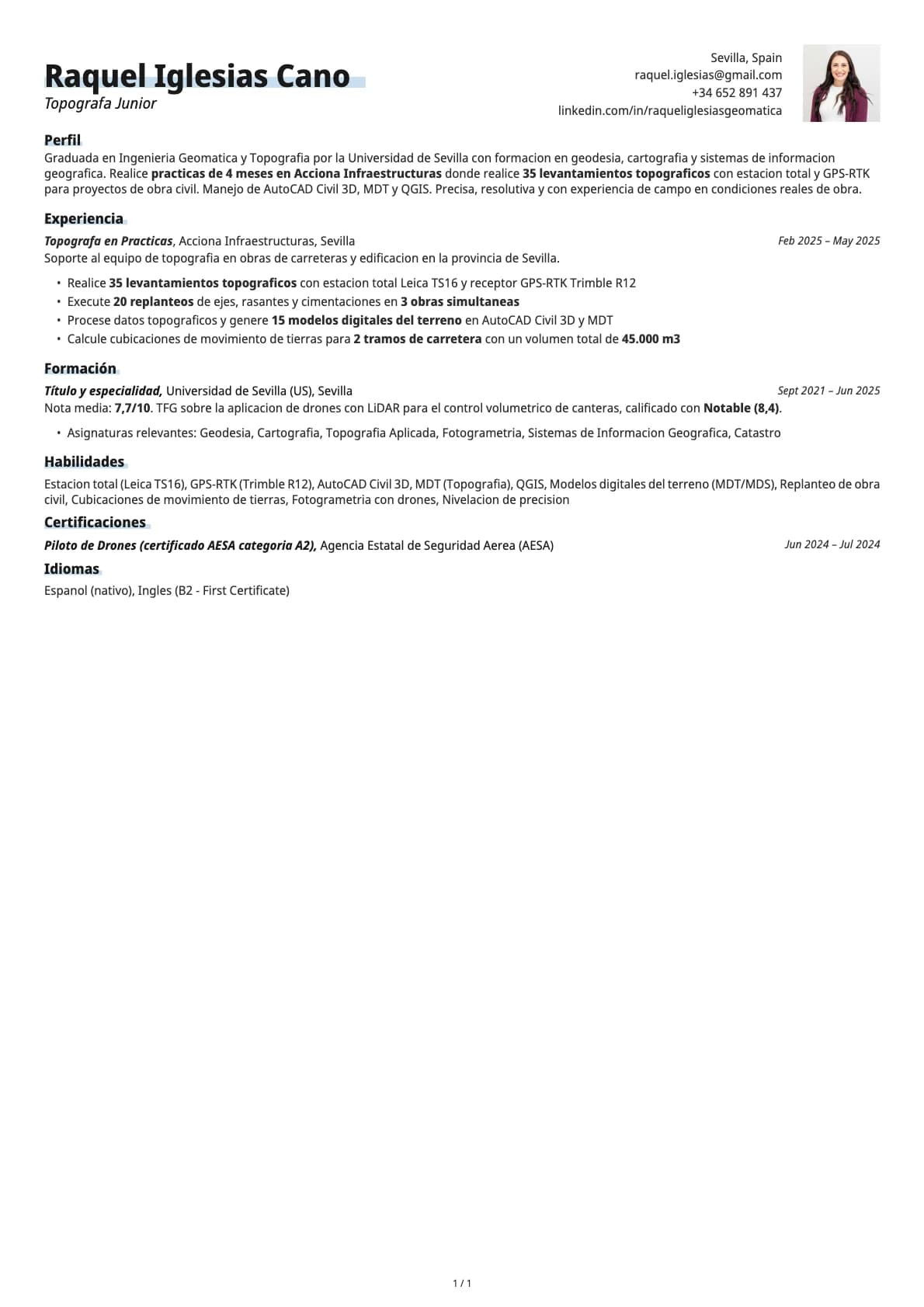 Topografa Junior resume example