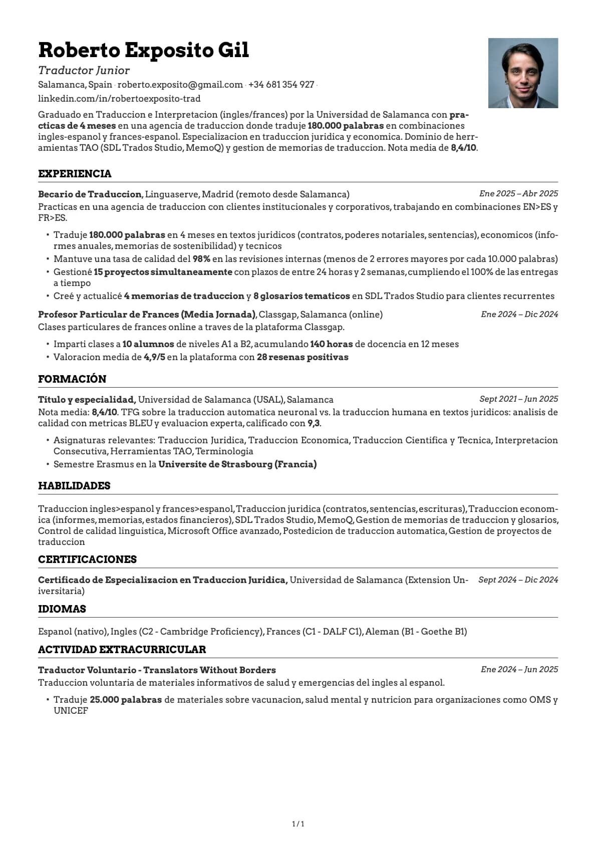 Traductor Junior resume example