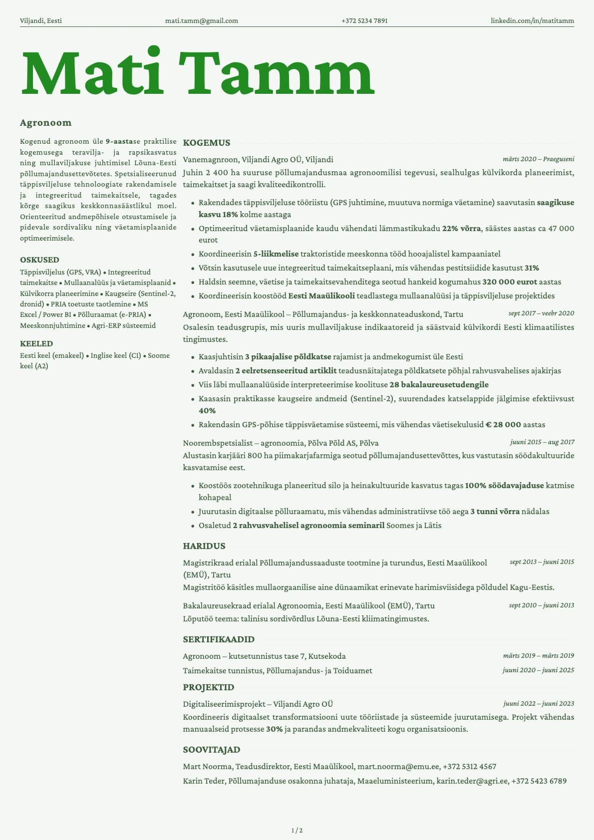 Agronoom resume example