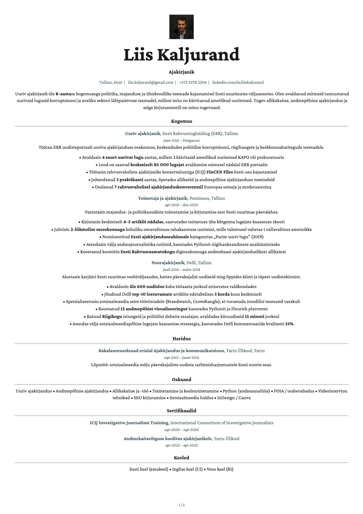Ajakirjanik resume example